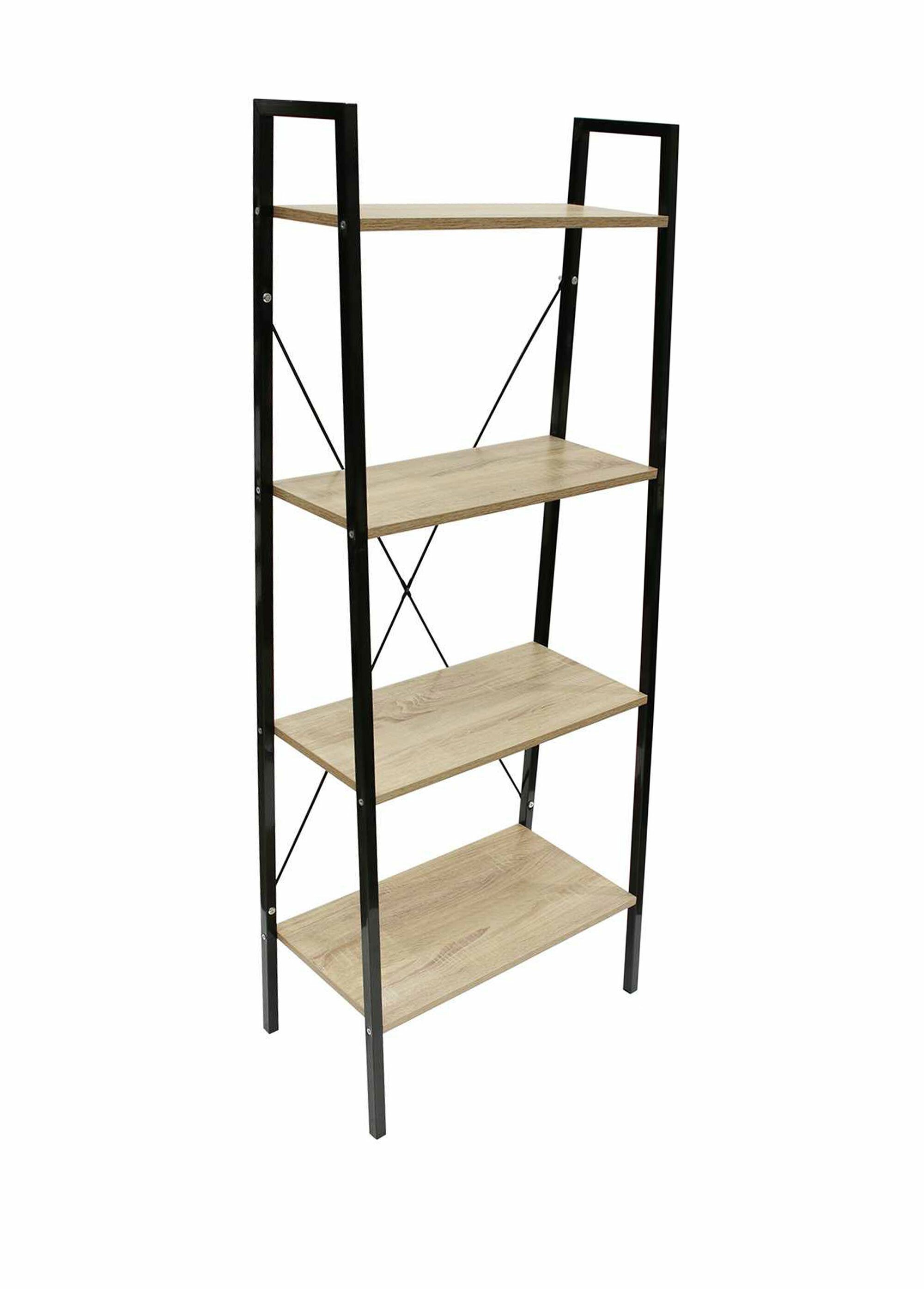 Etagère design large métal foncé et bois