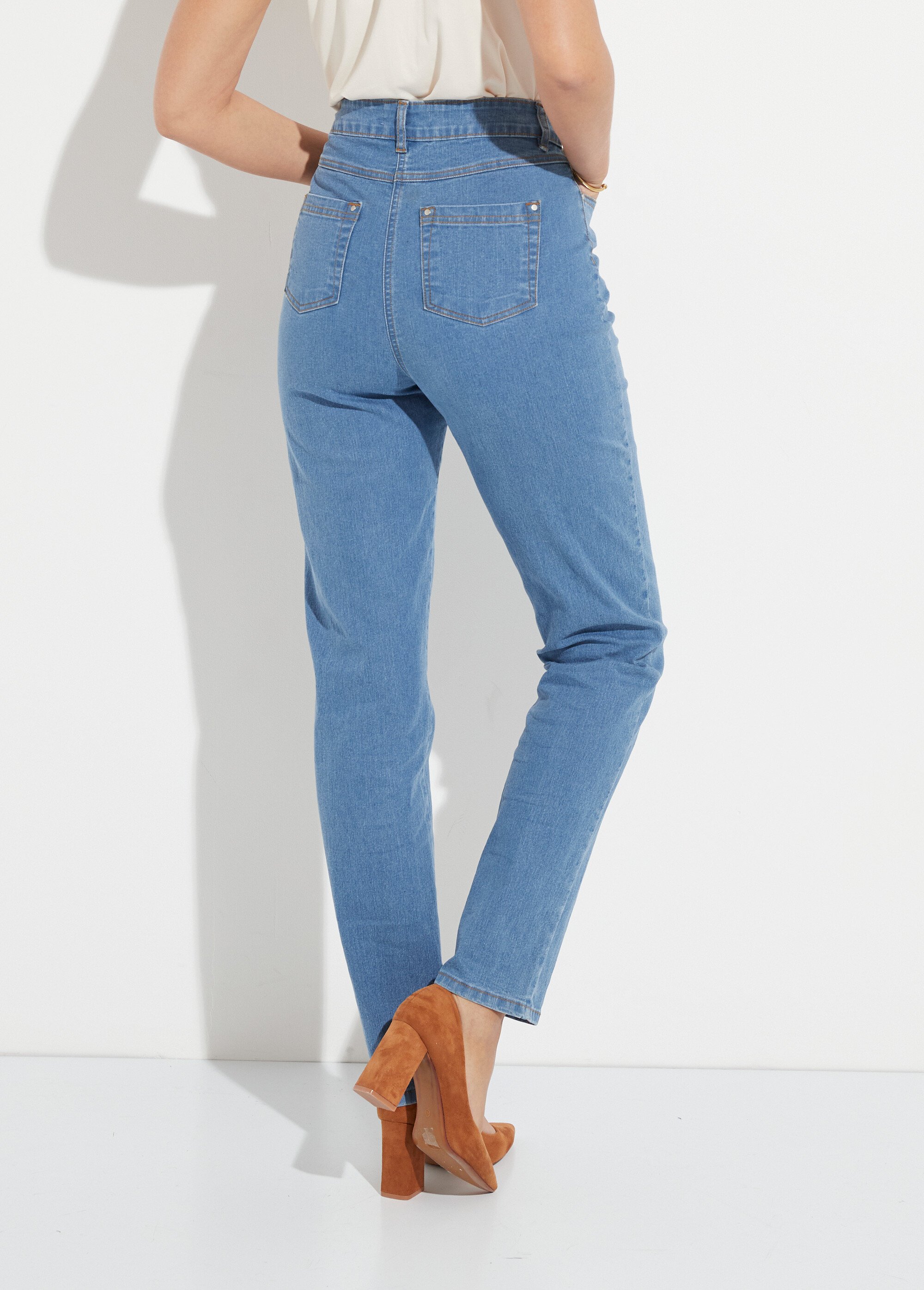 Jean 5 poches ceinture extensible coton stretch Femme BLEACH NORVEGIEN DO1