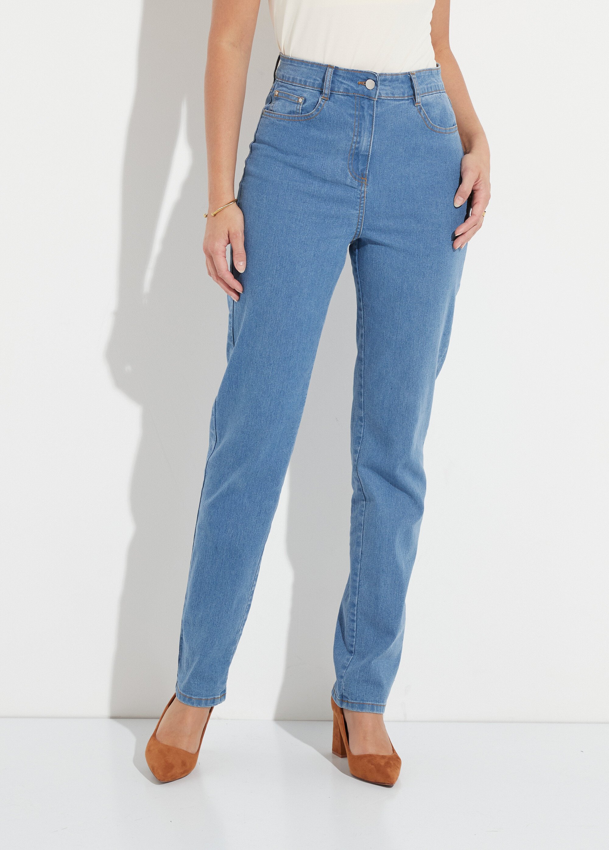 Jean 5 poches ceinture extensible coton stretch Femme BLEACH NORVEGIEN FA1