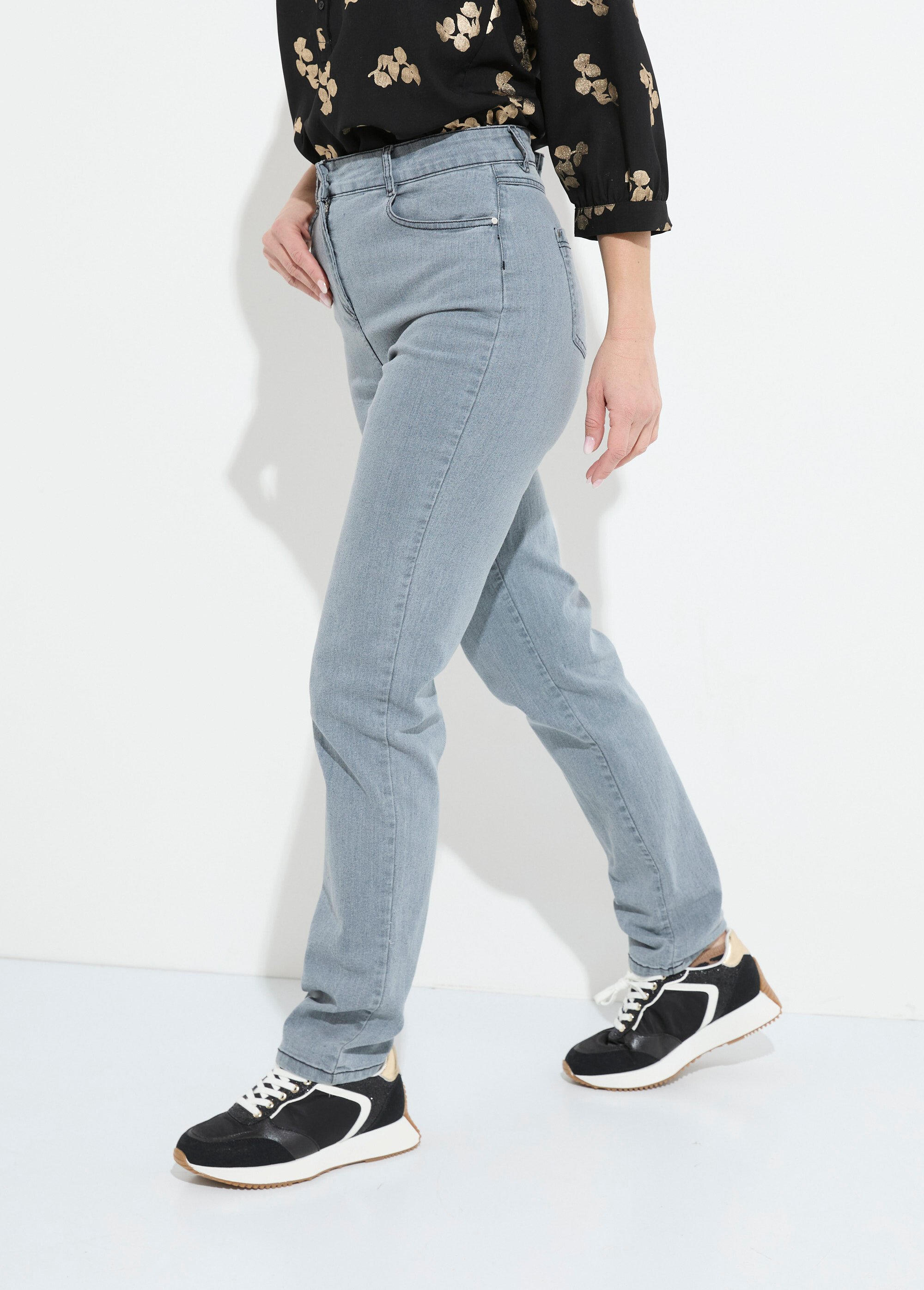 Jean 5 poches ceinture extensible coton stretch Femme Gris NORVEGIEN DR1