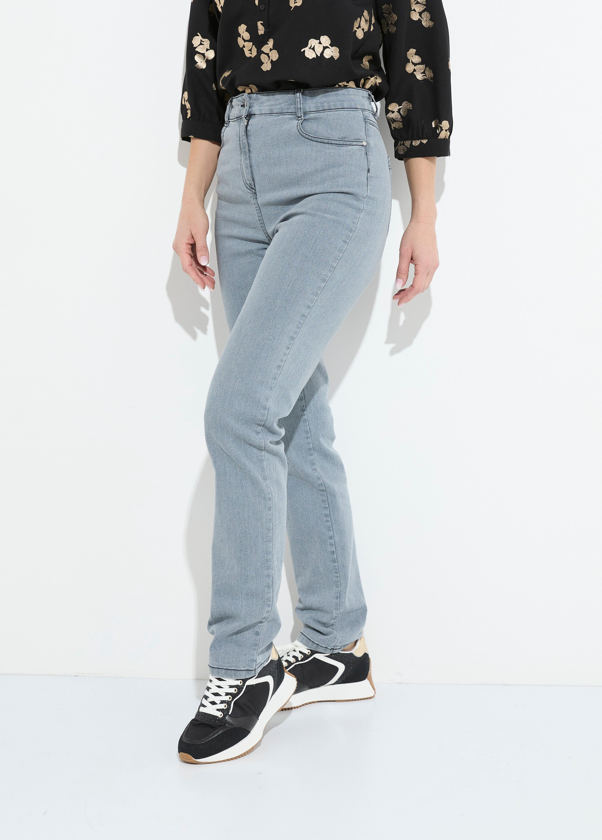 Jean 5 poches ceinture extensible coton stretch Femme Gris NORVEGIEN FA1