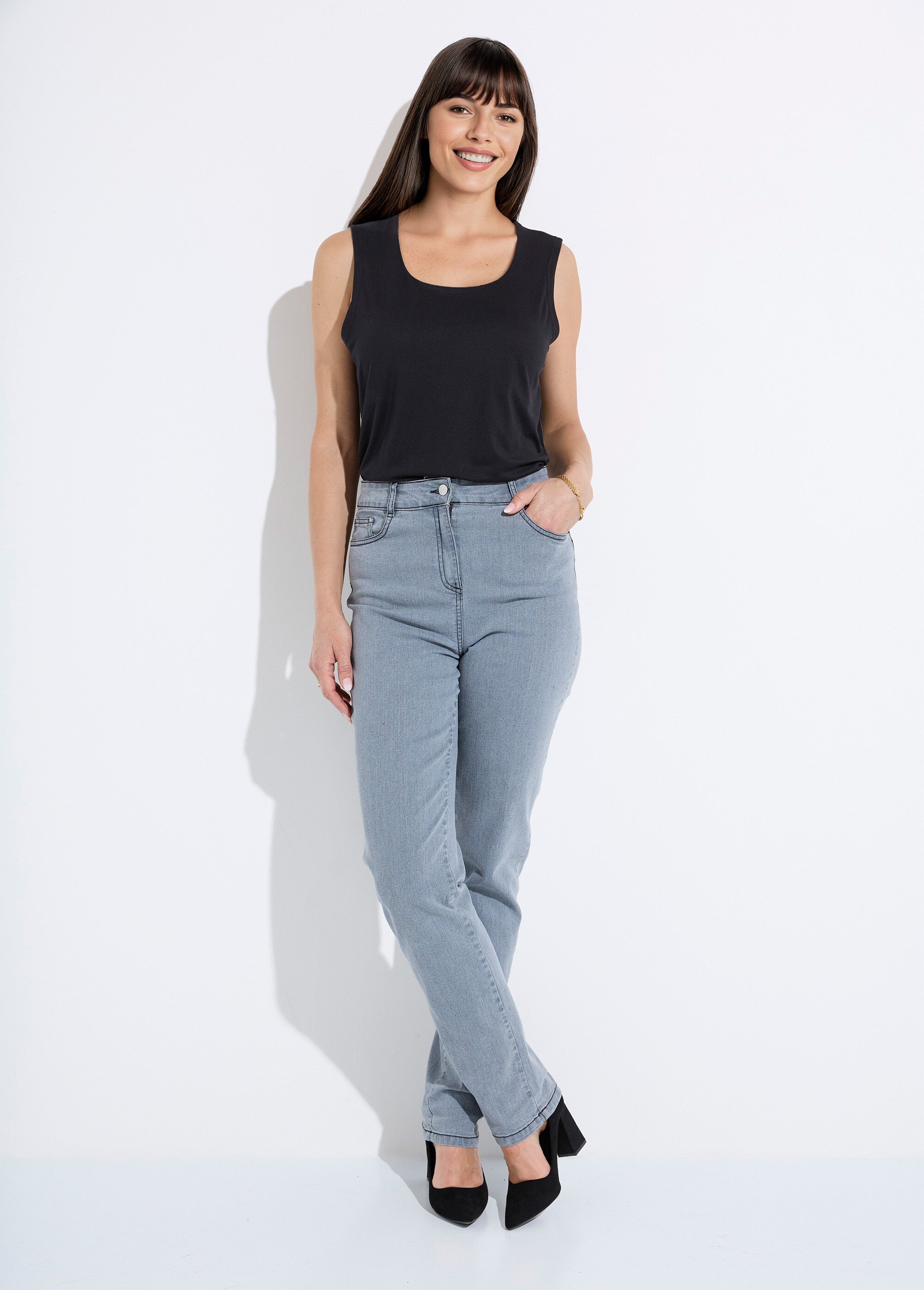 Jean 5 poches ceinture extensible coton stretch Femme Gris NORVEGIEN SF1