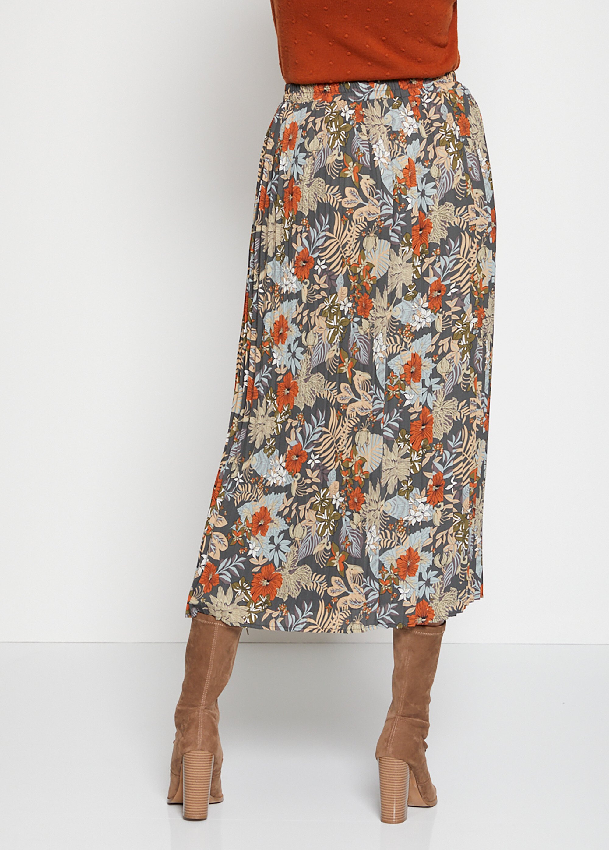 Jupe longue imprimée plissé permanent