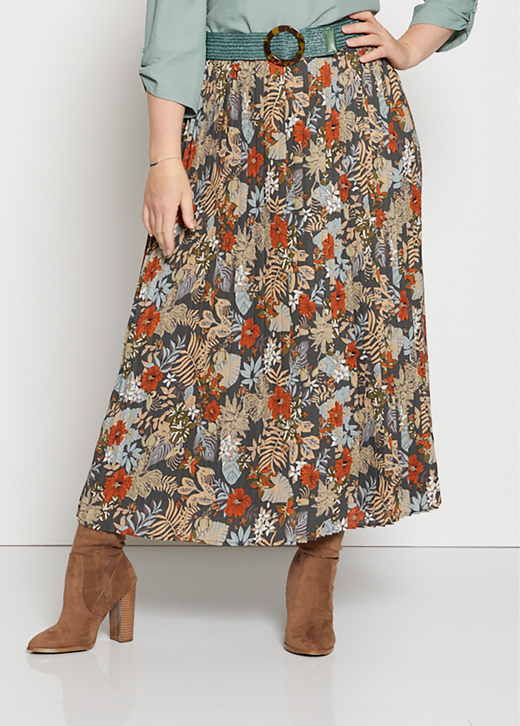 Jupe longue imprimée plissé permanent