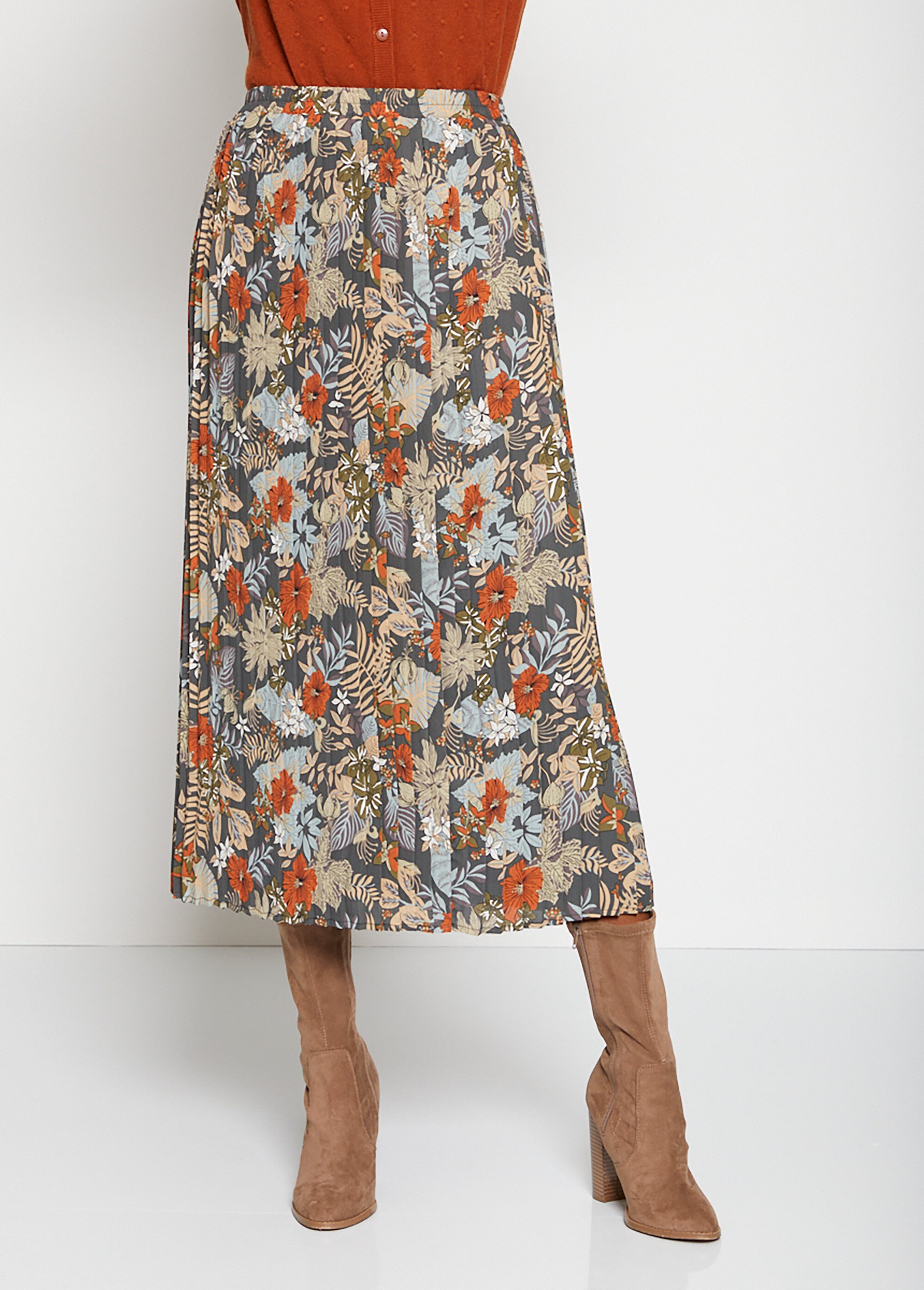 Jupe longue imprimée plissé permanent