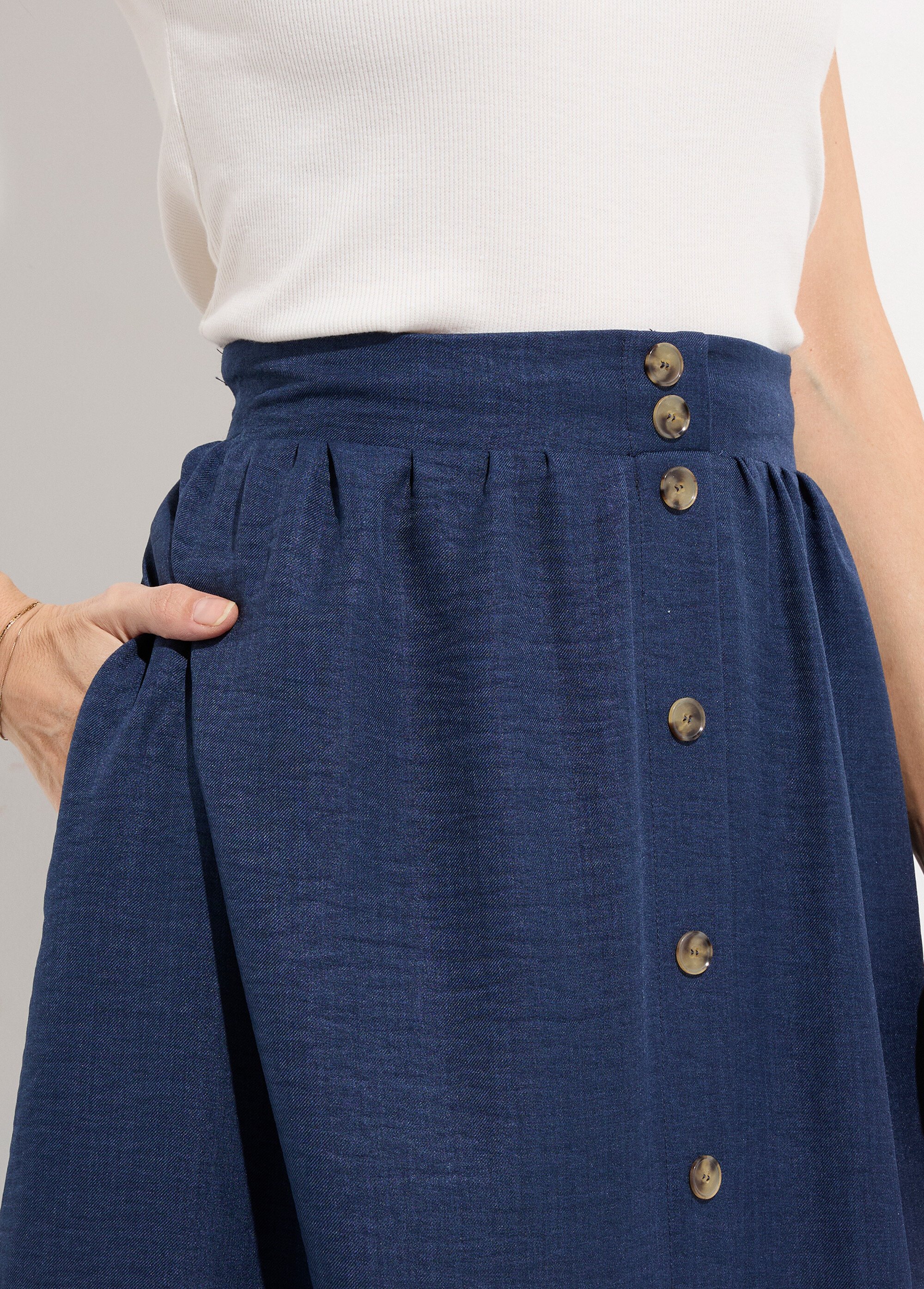 Jupe midi boutonnée évasée faux-uni Femme BLEU NAVY LIORA DE1