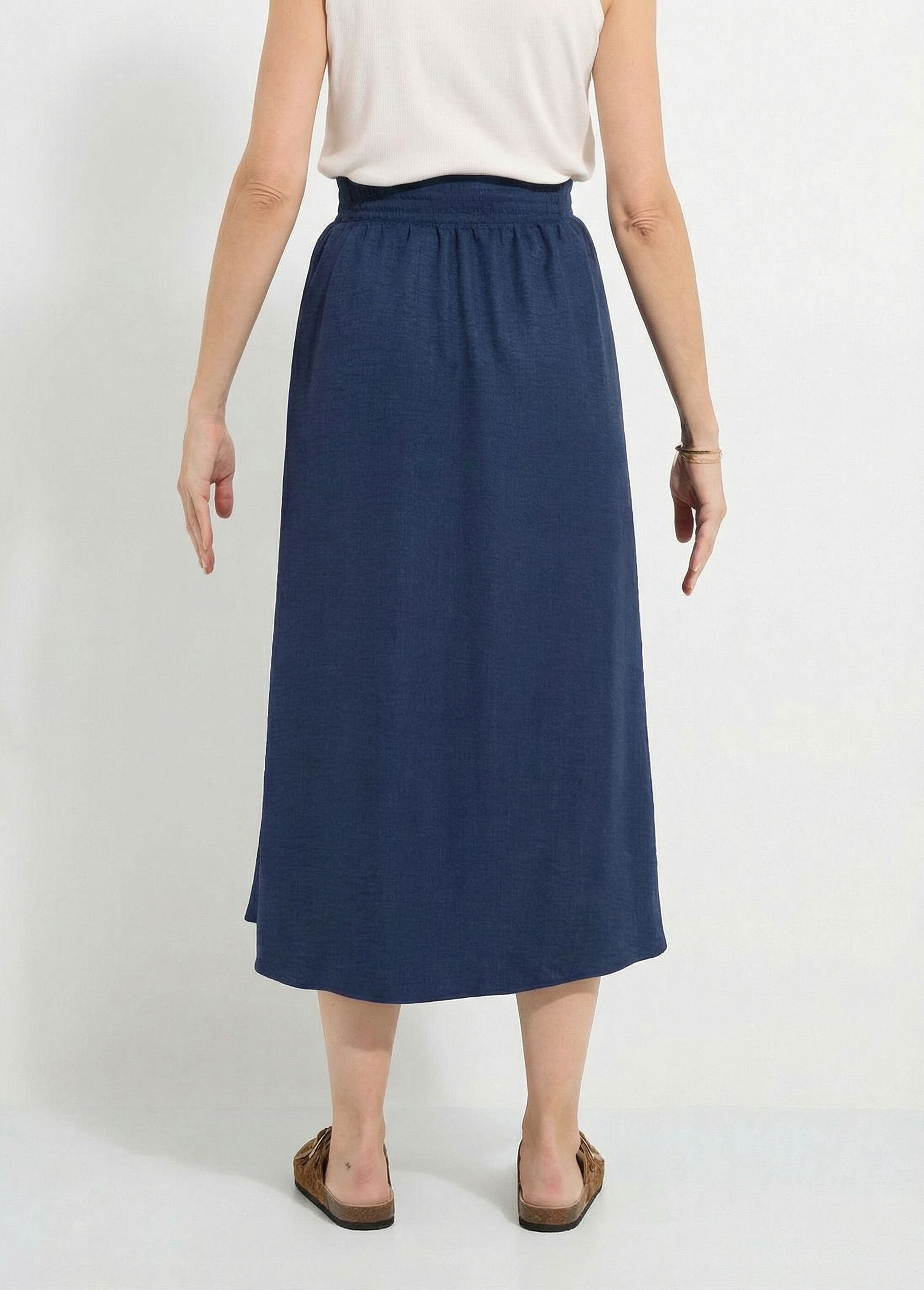 Jupe midi boutonnée évasée faux-uni