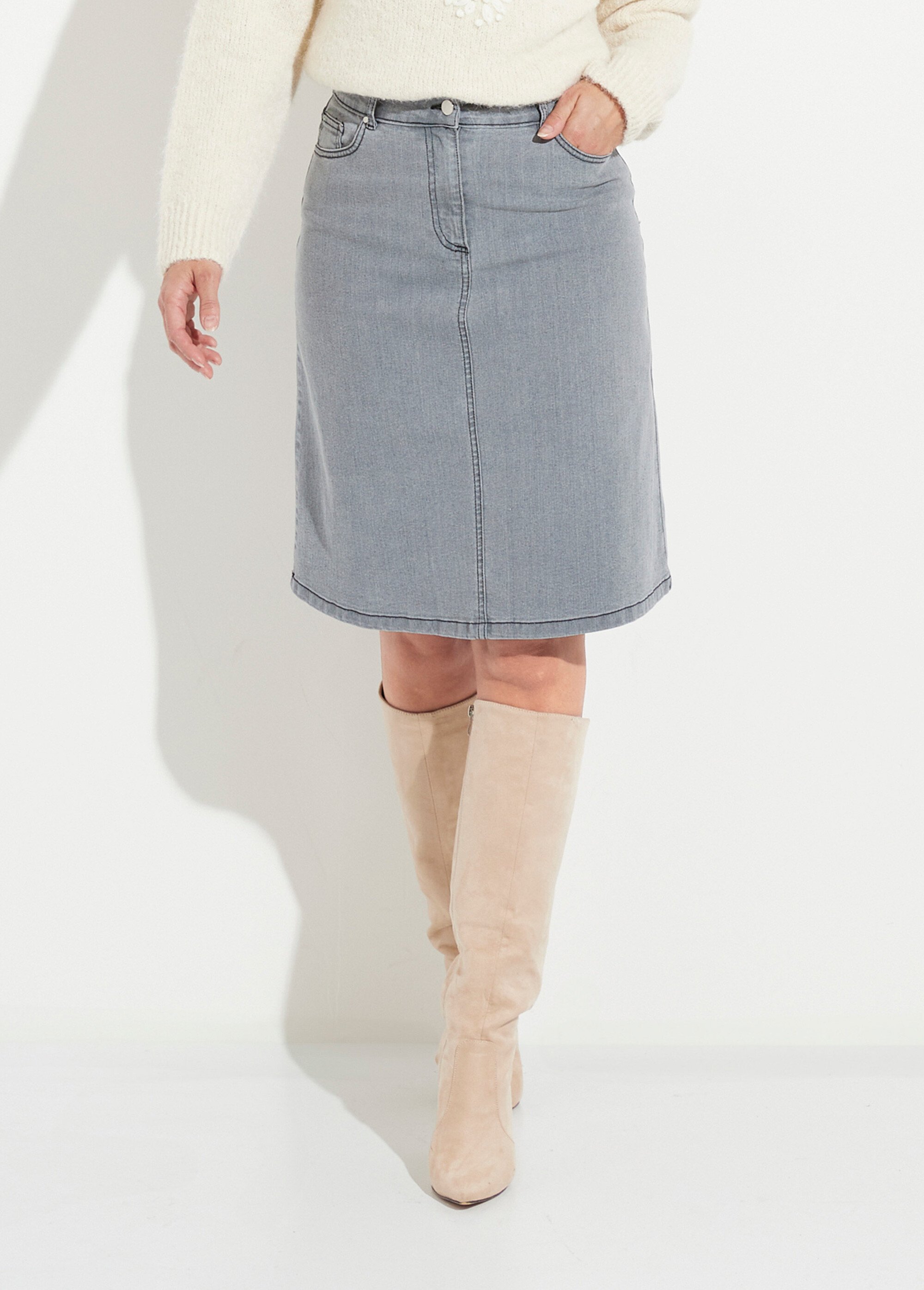 Jupe trapèze en jean stretch Femme Gris LARCANT FA1