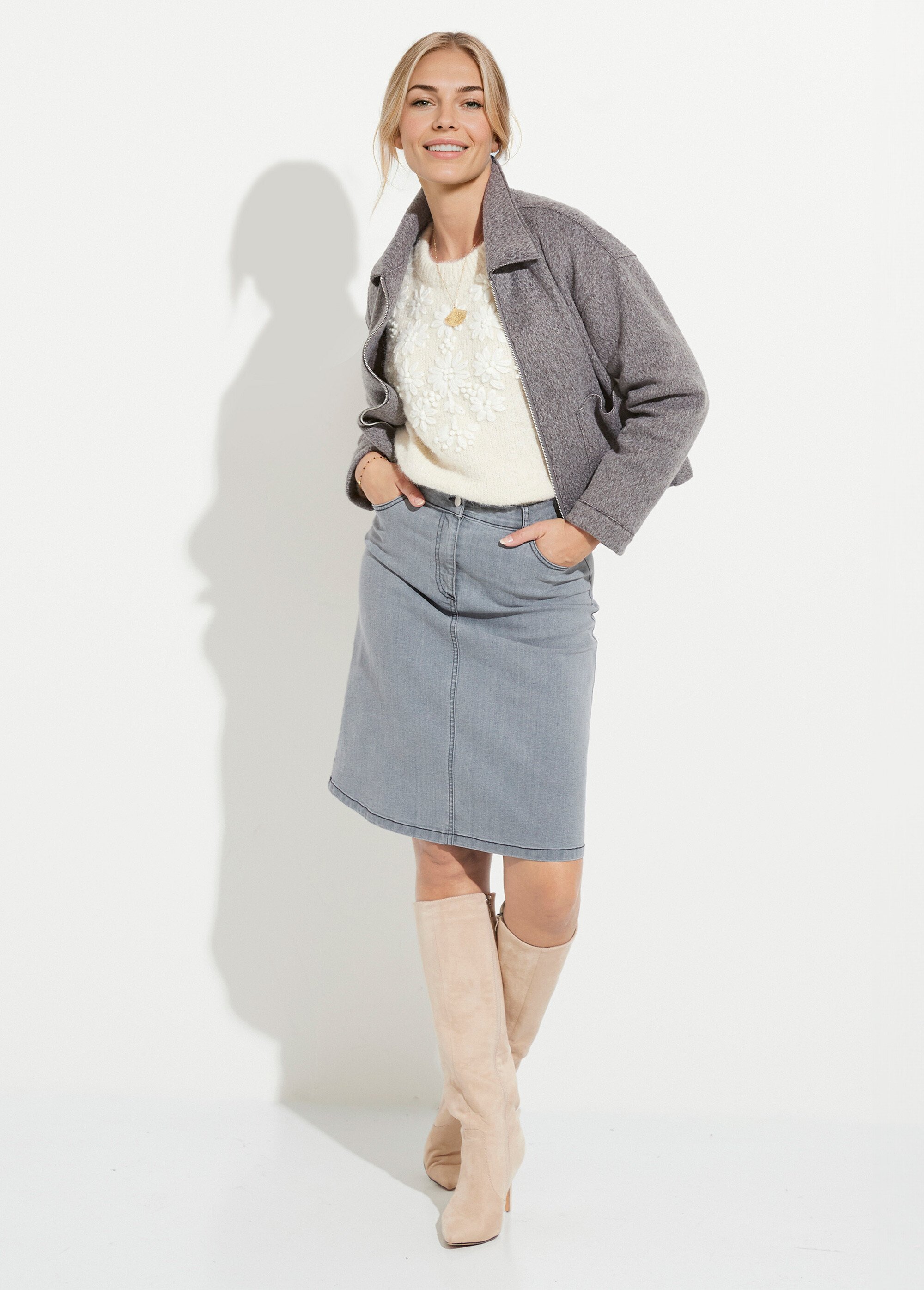 Jupe trapèze en jean stretch Femme Gris LARCANT MV1