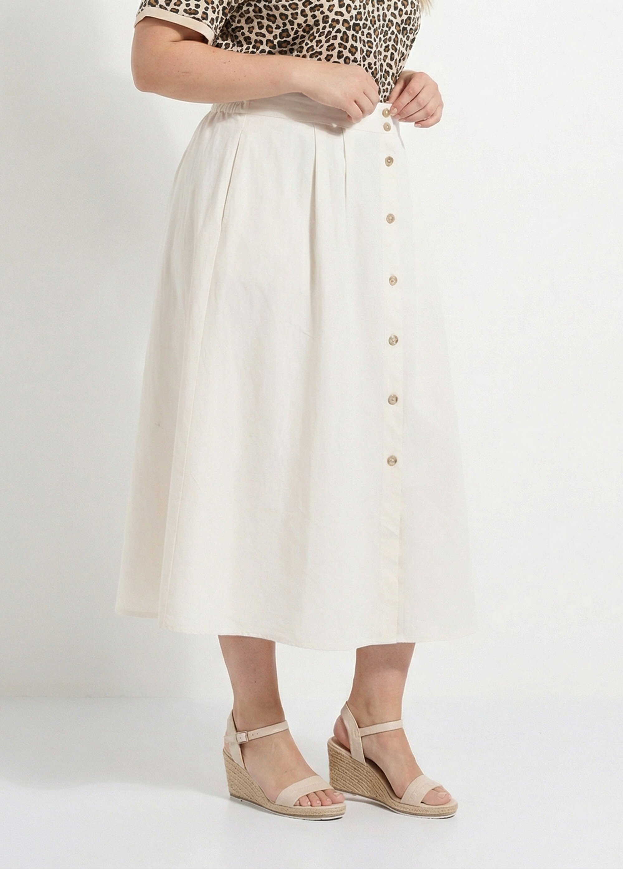 Jupe longue ample boutonnée, en coton Femme Grande Taille Beige MA-621-1855 DR1