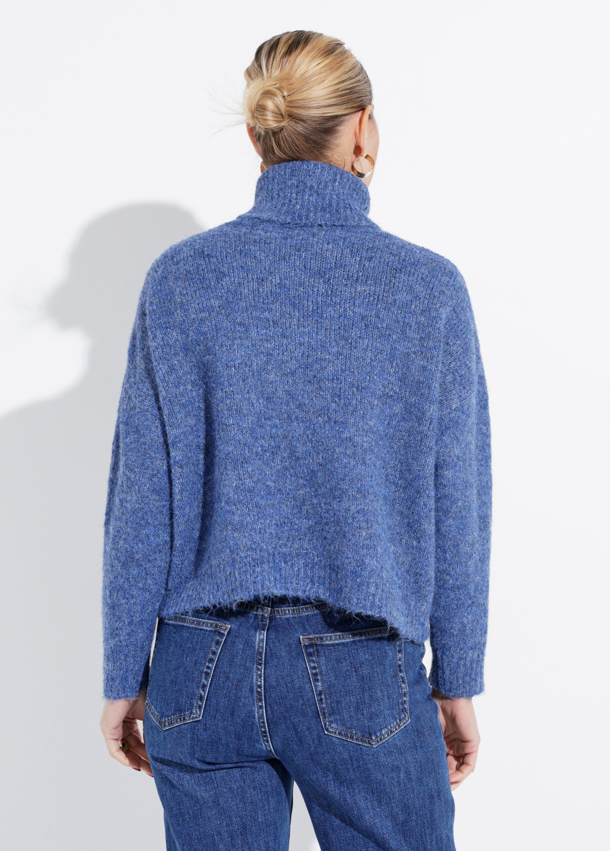 Pull col roulé en maille épaisse Femme Bleu IA-PL91 DO1