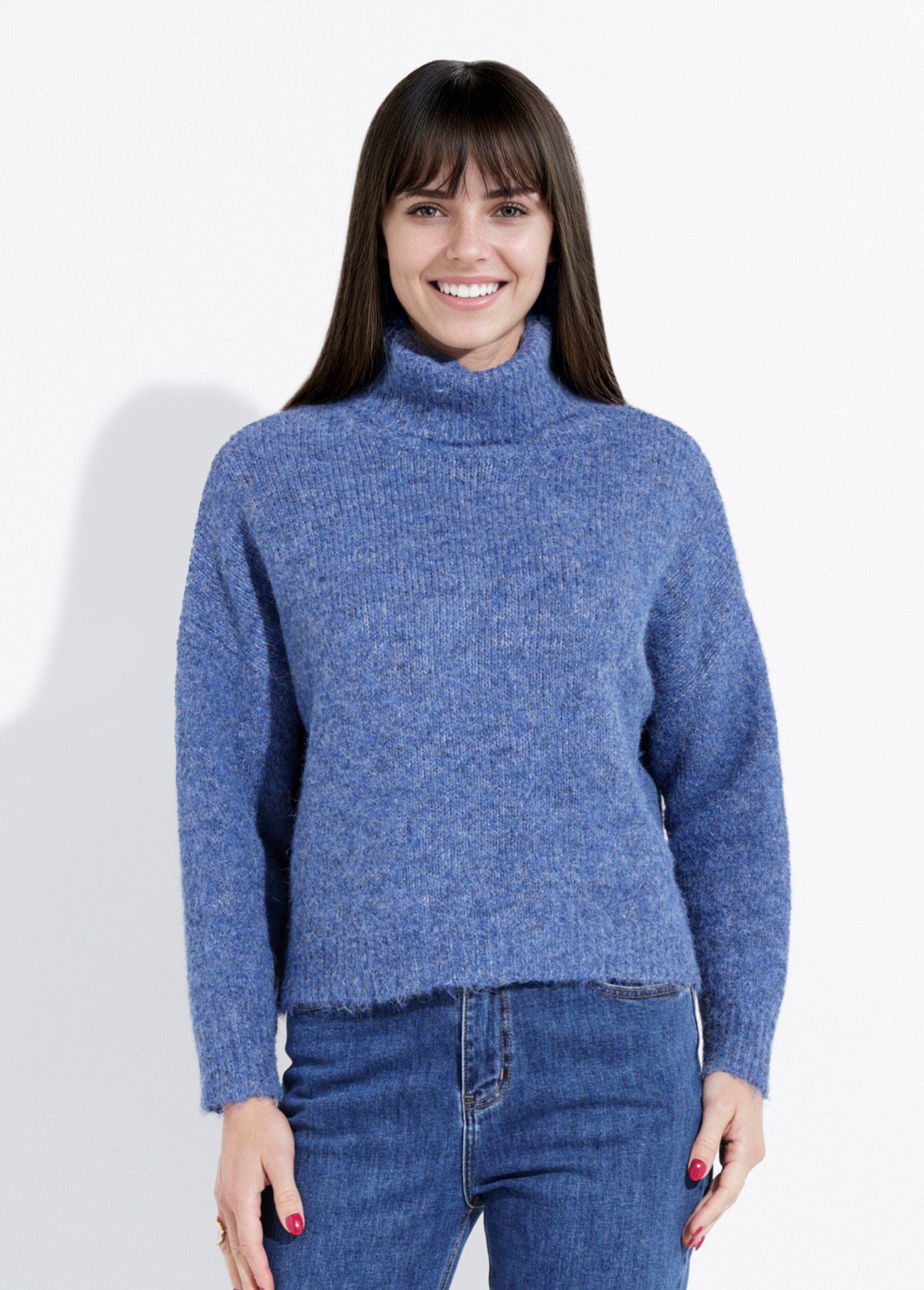 Pull col roulé en maille épaisse Femme Bleu IA-PL91 FA1
