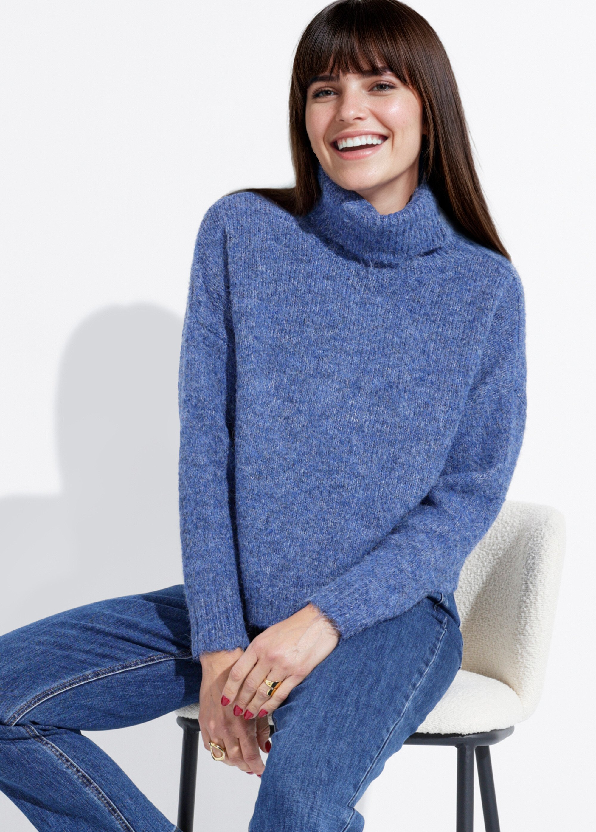 Pull col roulé en maille épaisse Femme Bleu IA-PL91 MV1