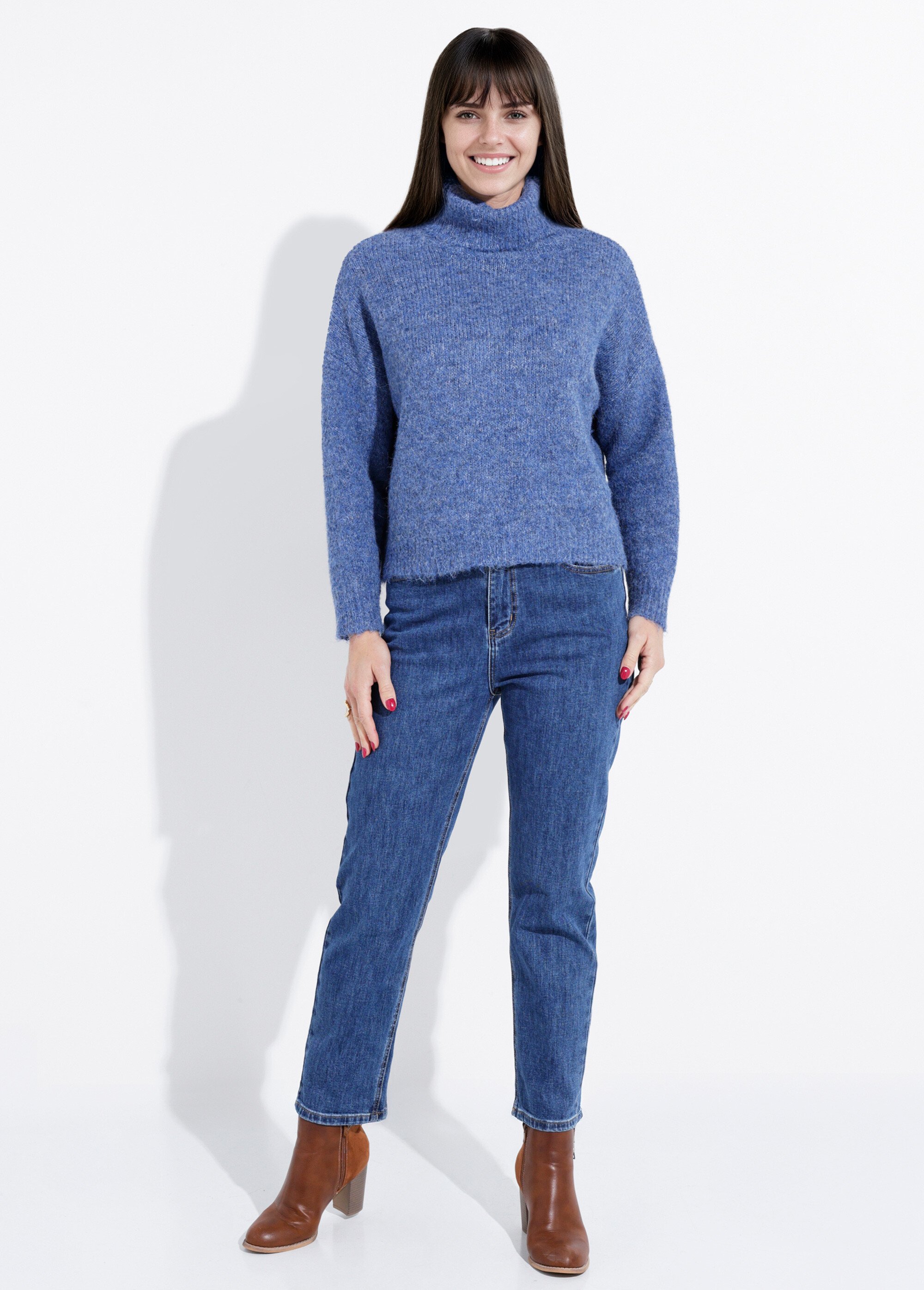 Pull col roulé en maille épaisse Femme Bleu IA-PL91 SF1
