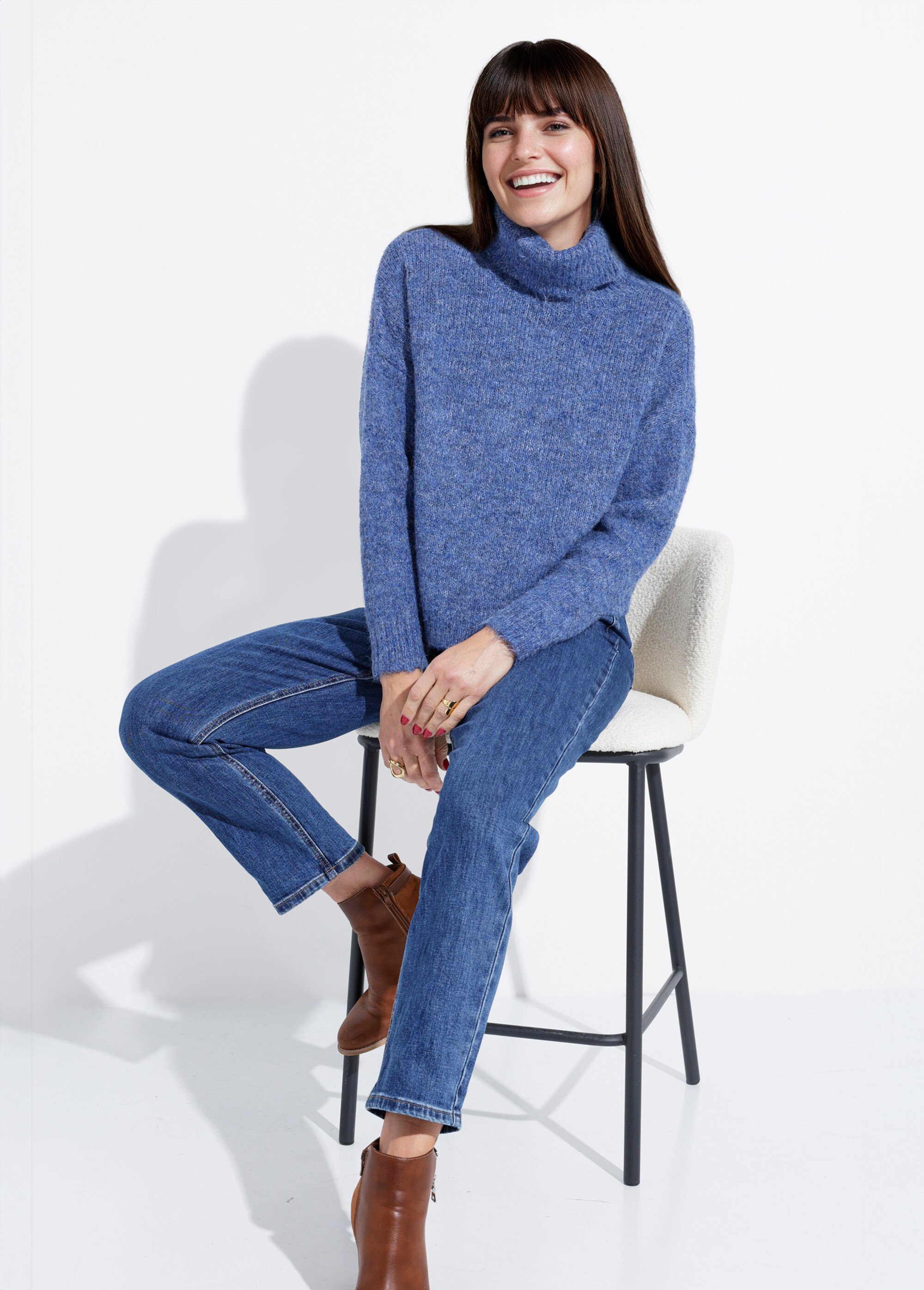Pull col roulé en maille épaisse Femme Bleu IA-PL91 SI1