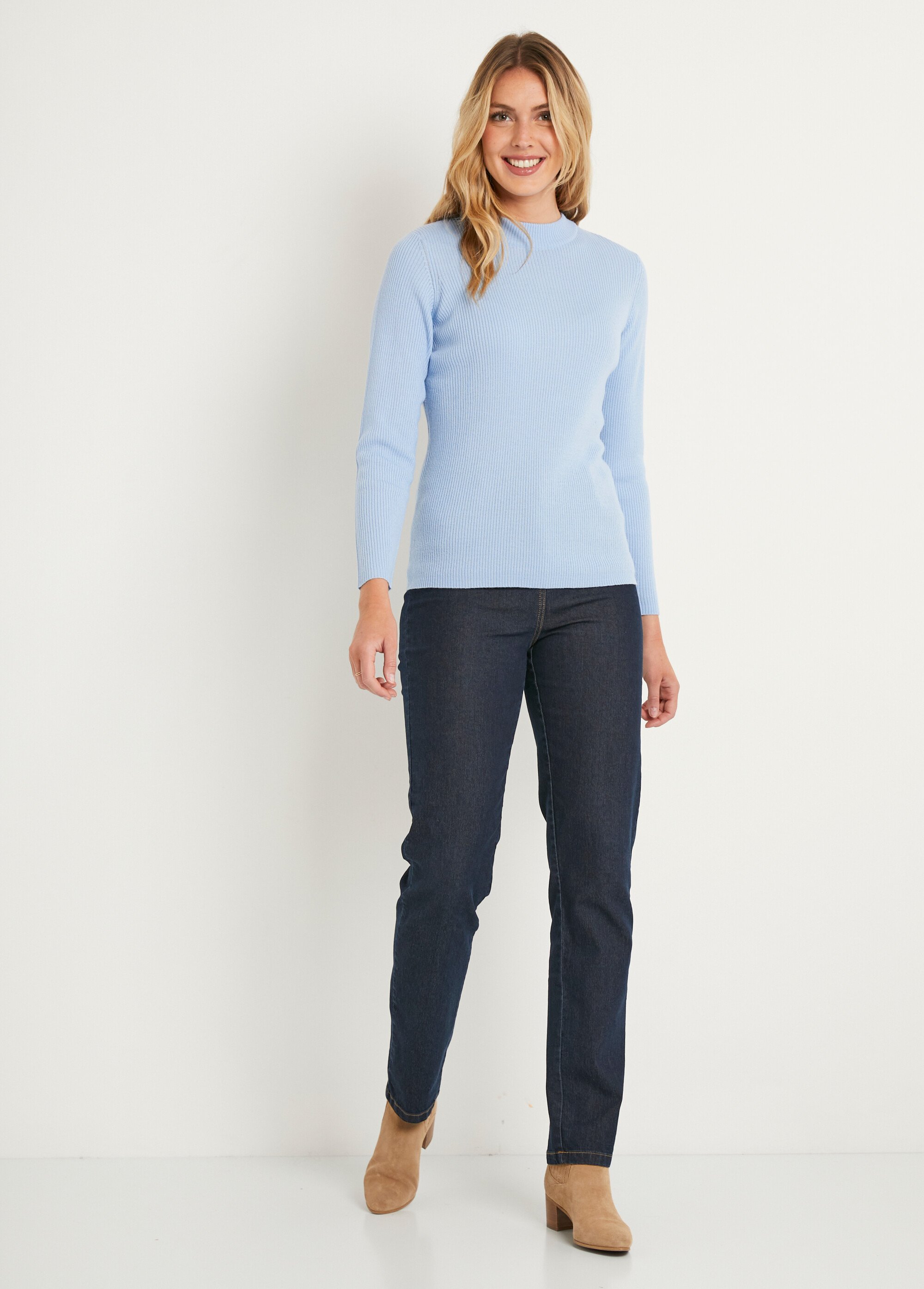 Pull court col montant maille côtelée Femme Bleu PRISILLA SF1