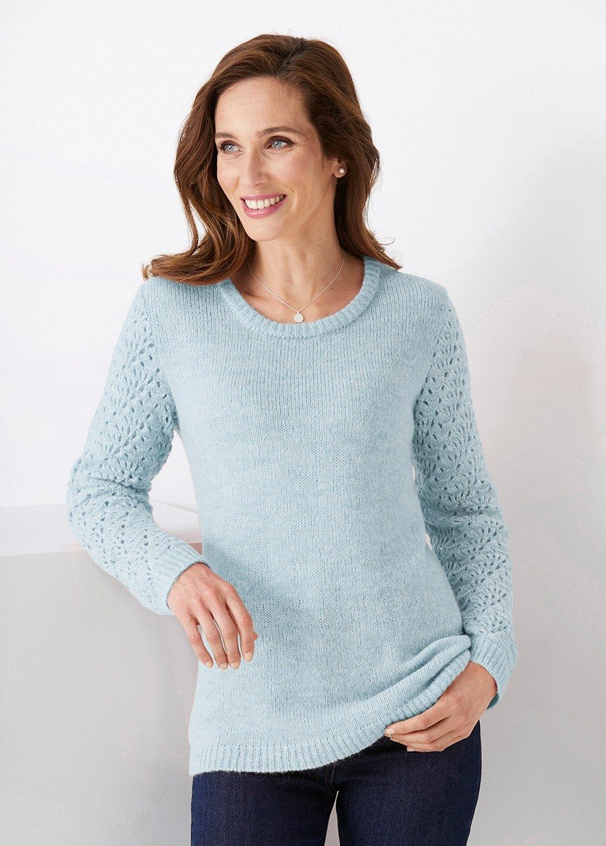 Pull effet poilu avec maille ajourée