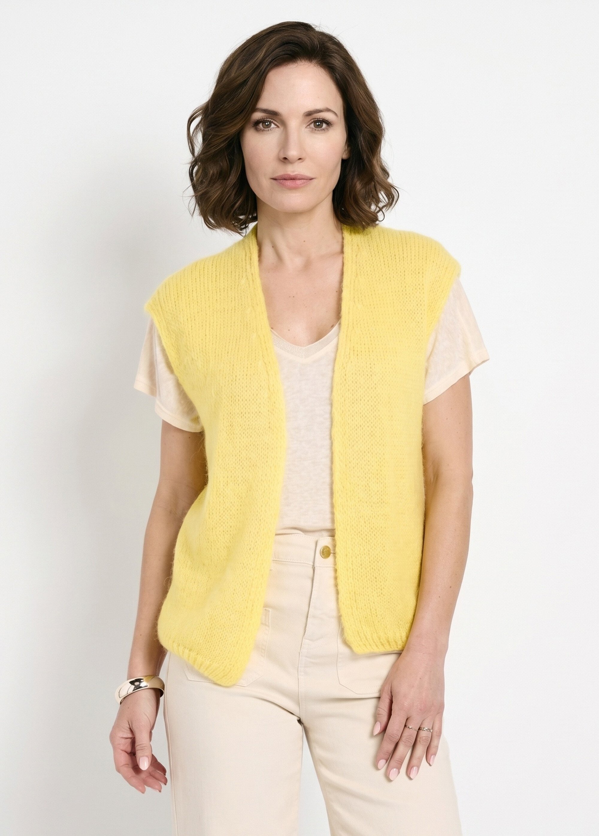 Pull sans manches avec mohair et laine Femme Jaune LAC-SM632 FA1