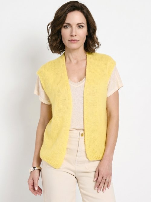 Pull sans manches avec mohair et laine Femme Jaune LAC-SM632 FA1
