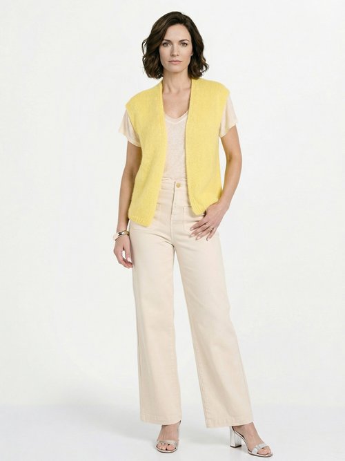 Pull sans manches avec mohair et laine Femme Jaune LAC-SM632 SI1