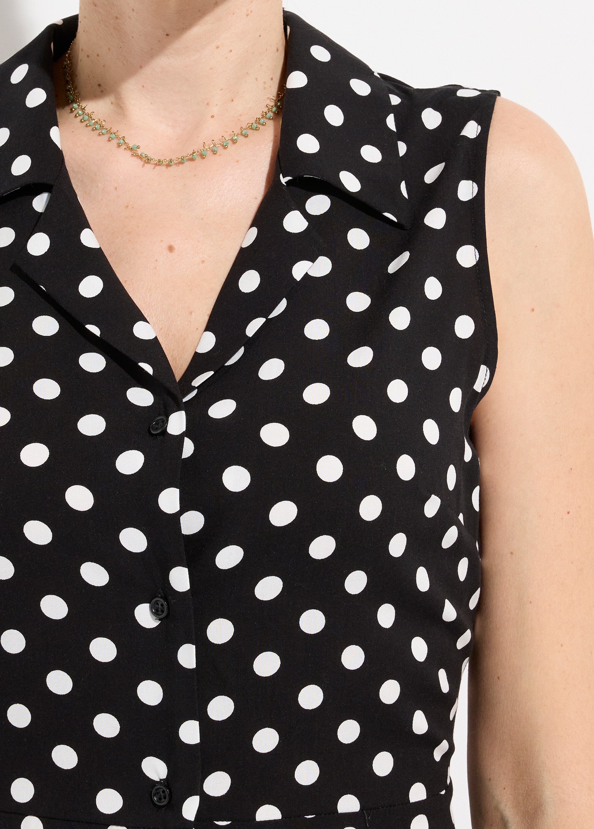 Robe-chemisier longue à pois sans manches