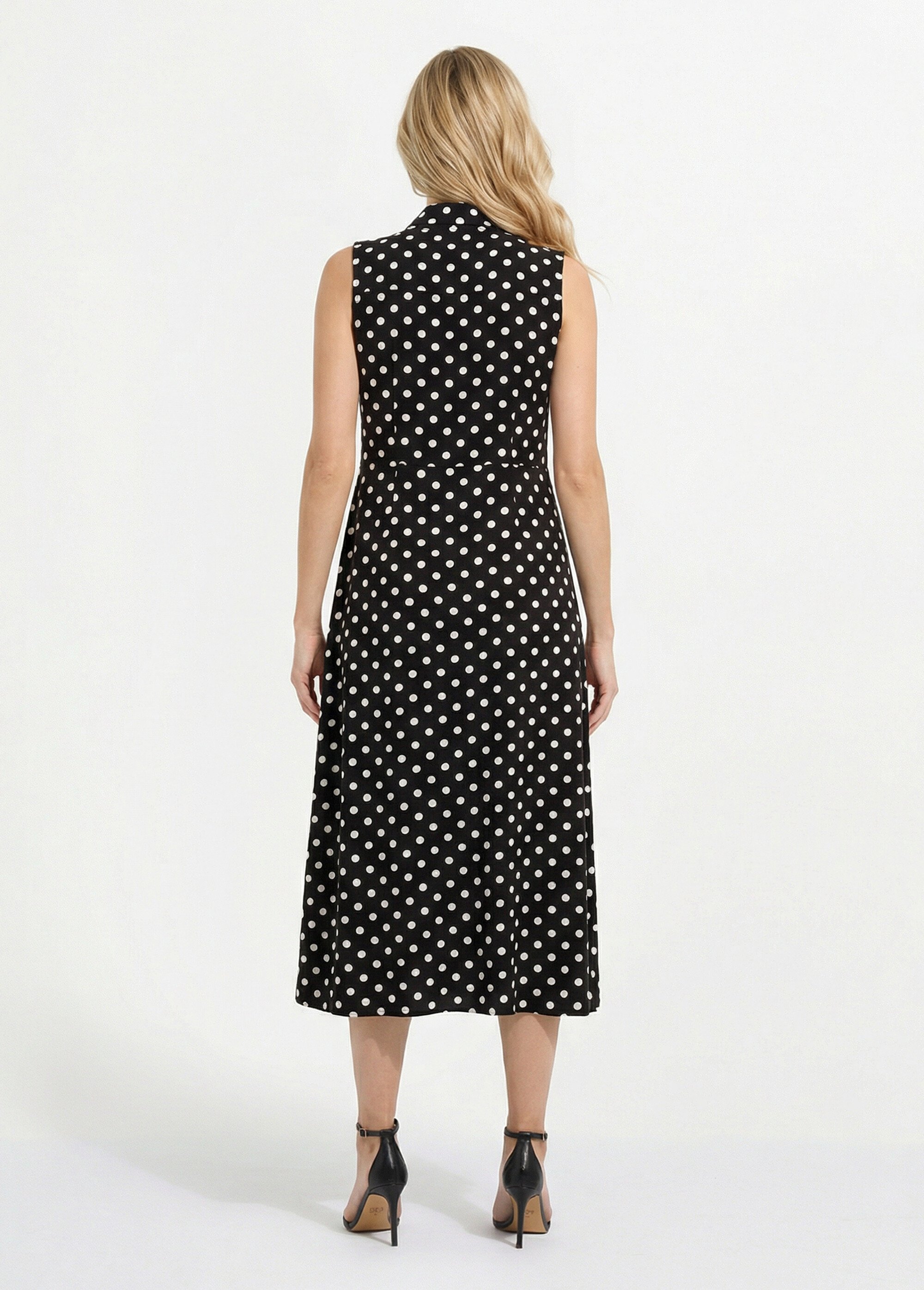 Robe-chemisier longue à pois sans manches