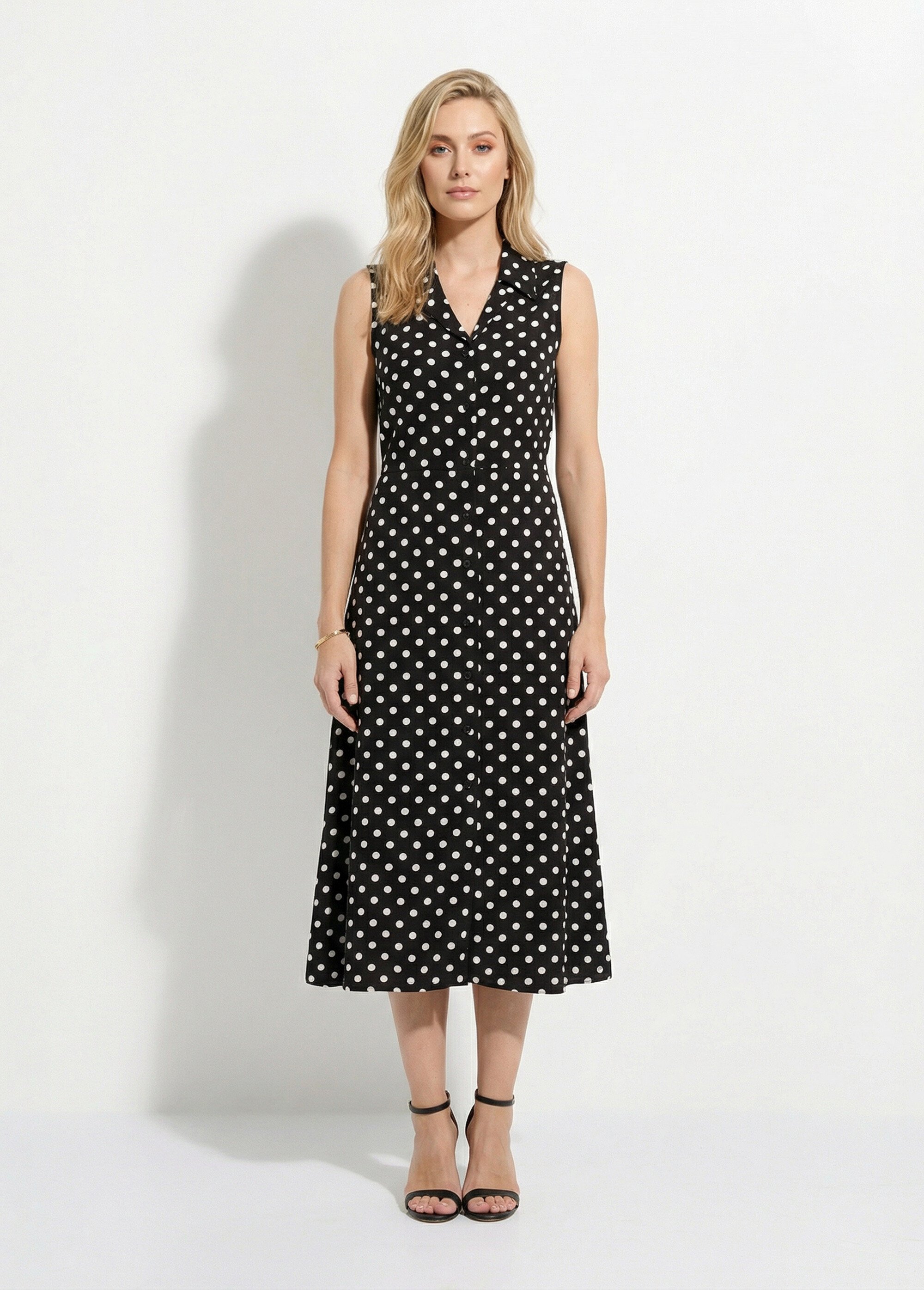 Robe-chemisier longue à pois sans manches Femme Noir EMANIE FA1