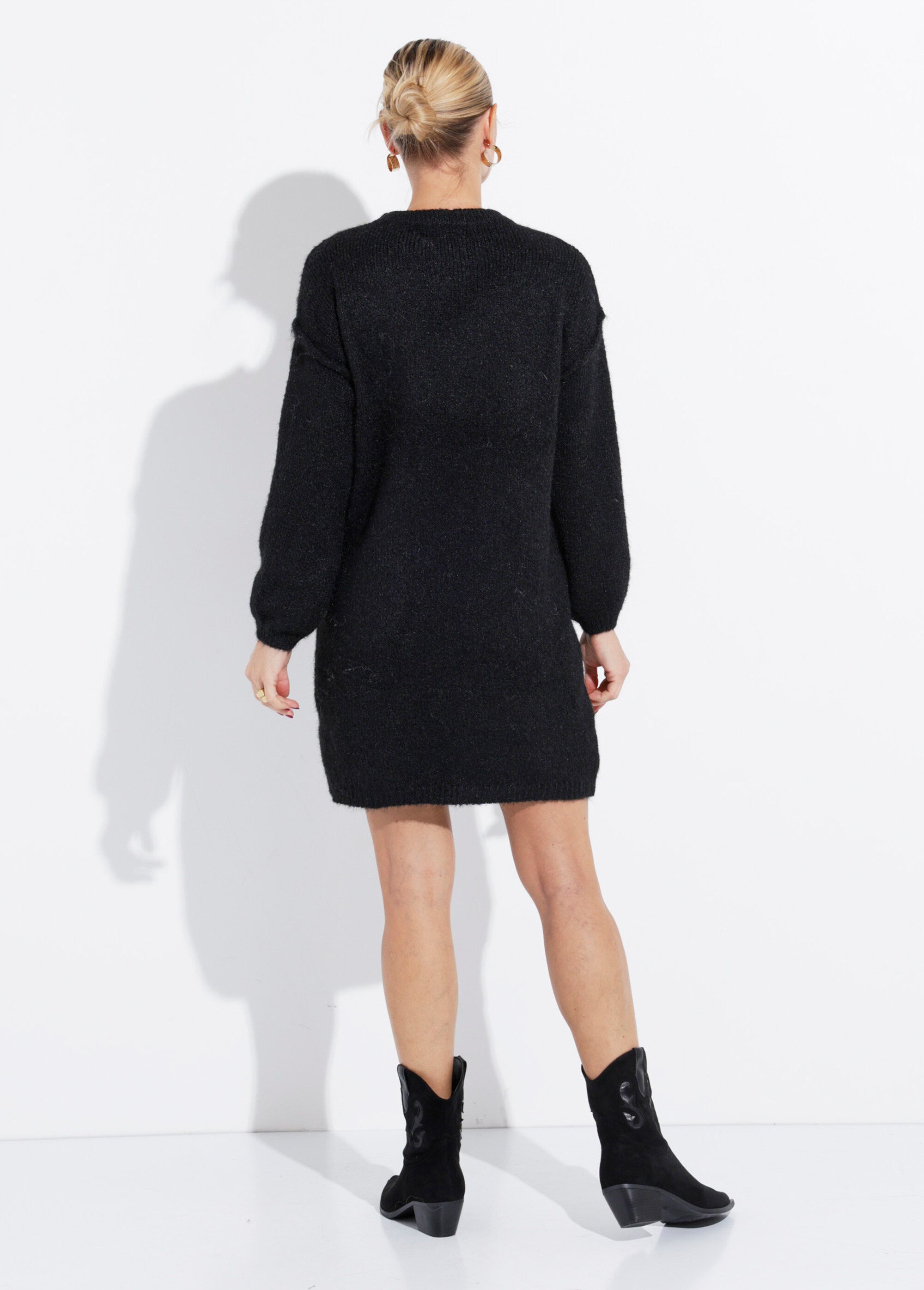 Robe pull courte en maille, col rond Femme Noir IA-AR579 DO1