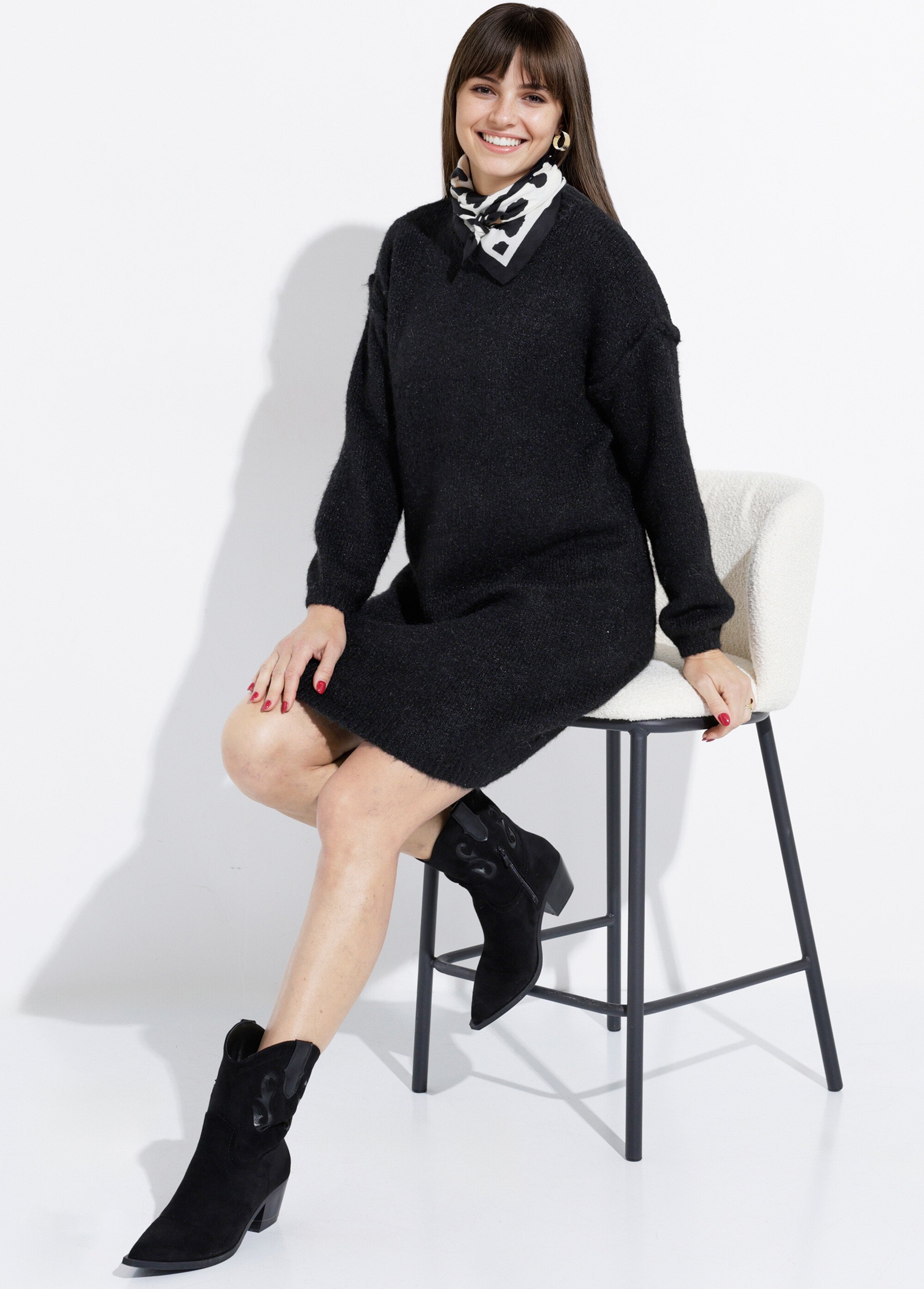 Robe pull courte en maille, col rond