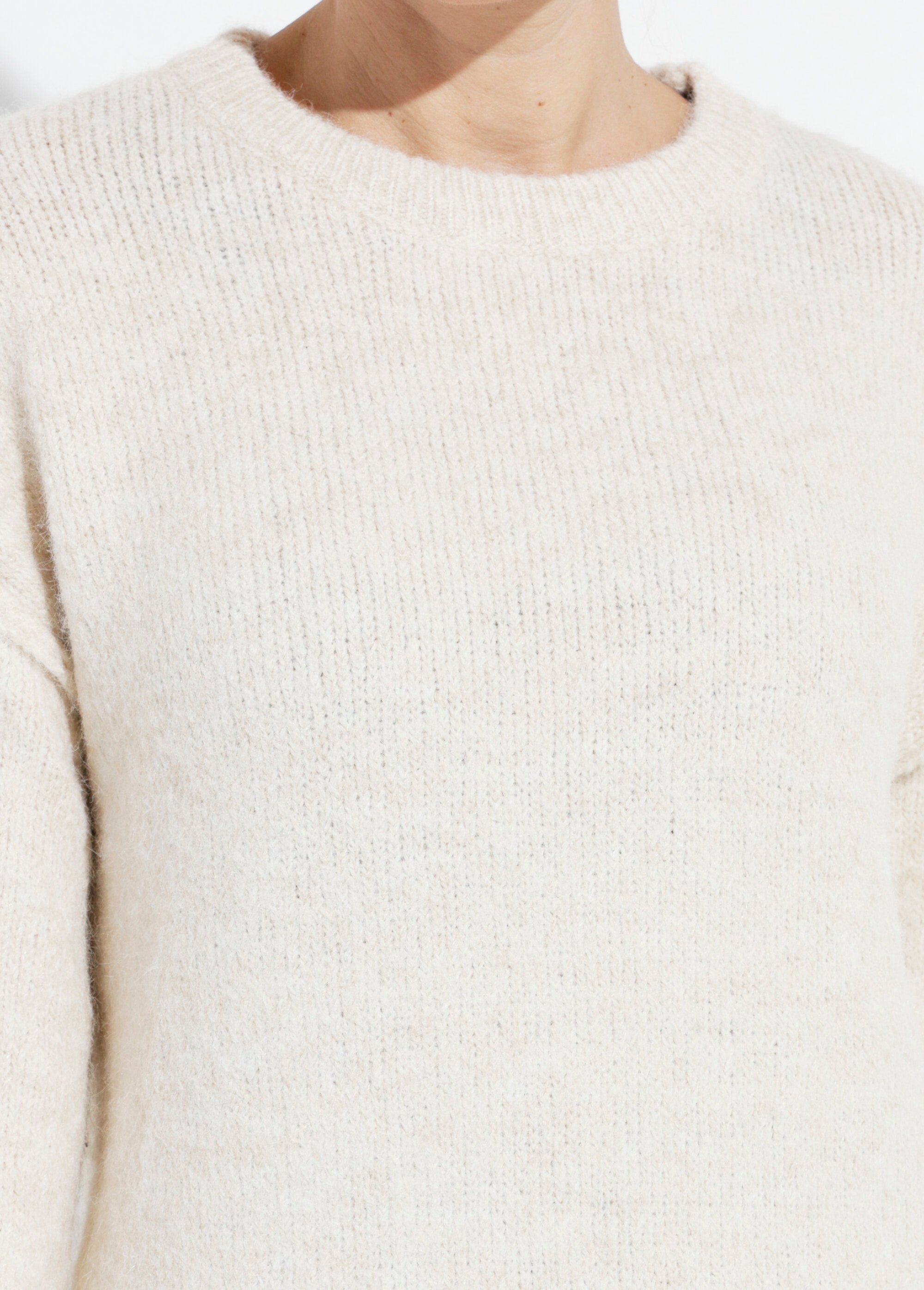 Robe pull courte en maille, col rond Femme Beige IA-AR579 DE1