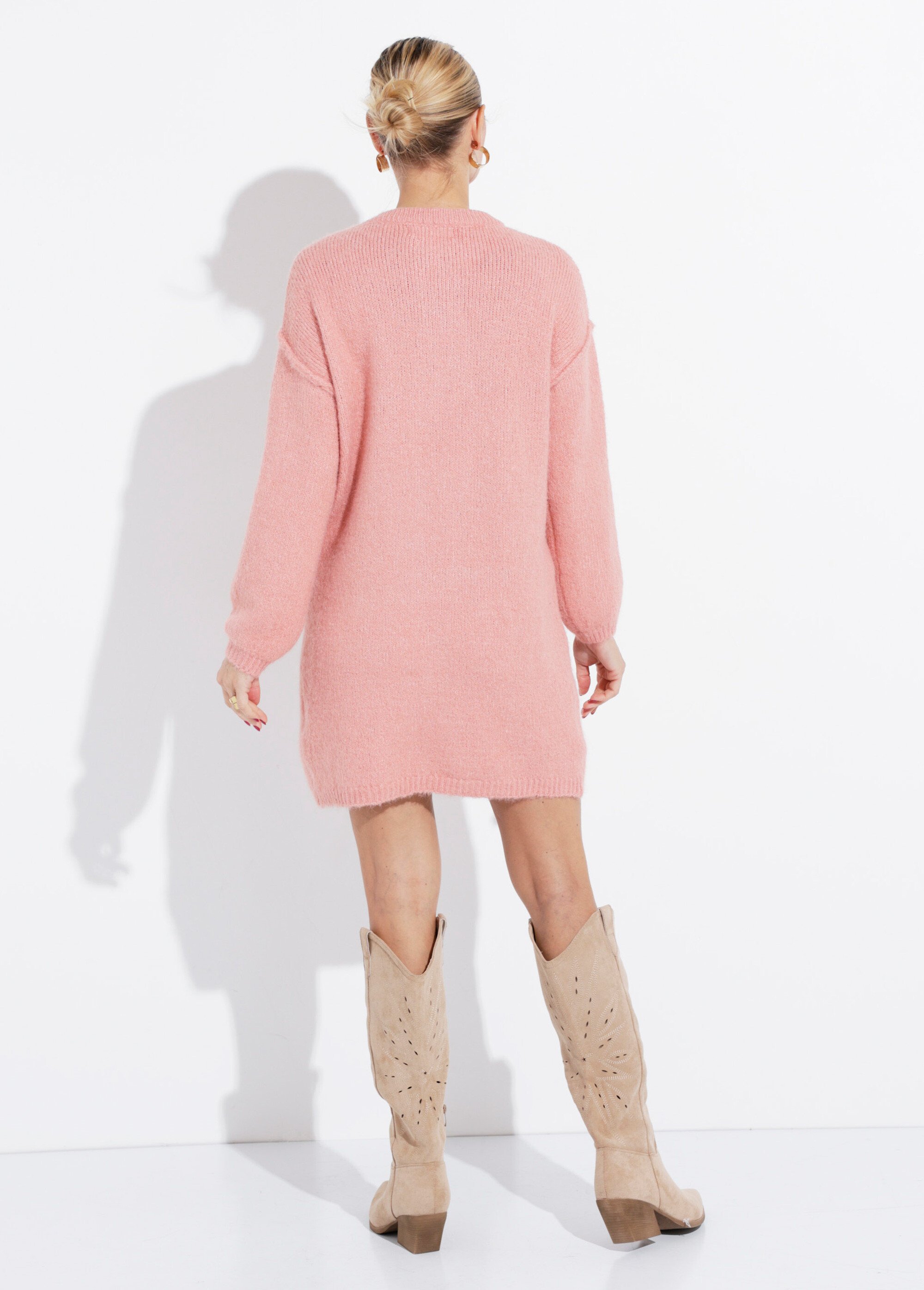 Robe pull courte en maille, col rond Femme Rose IA-AR579 DO1