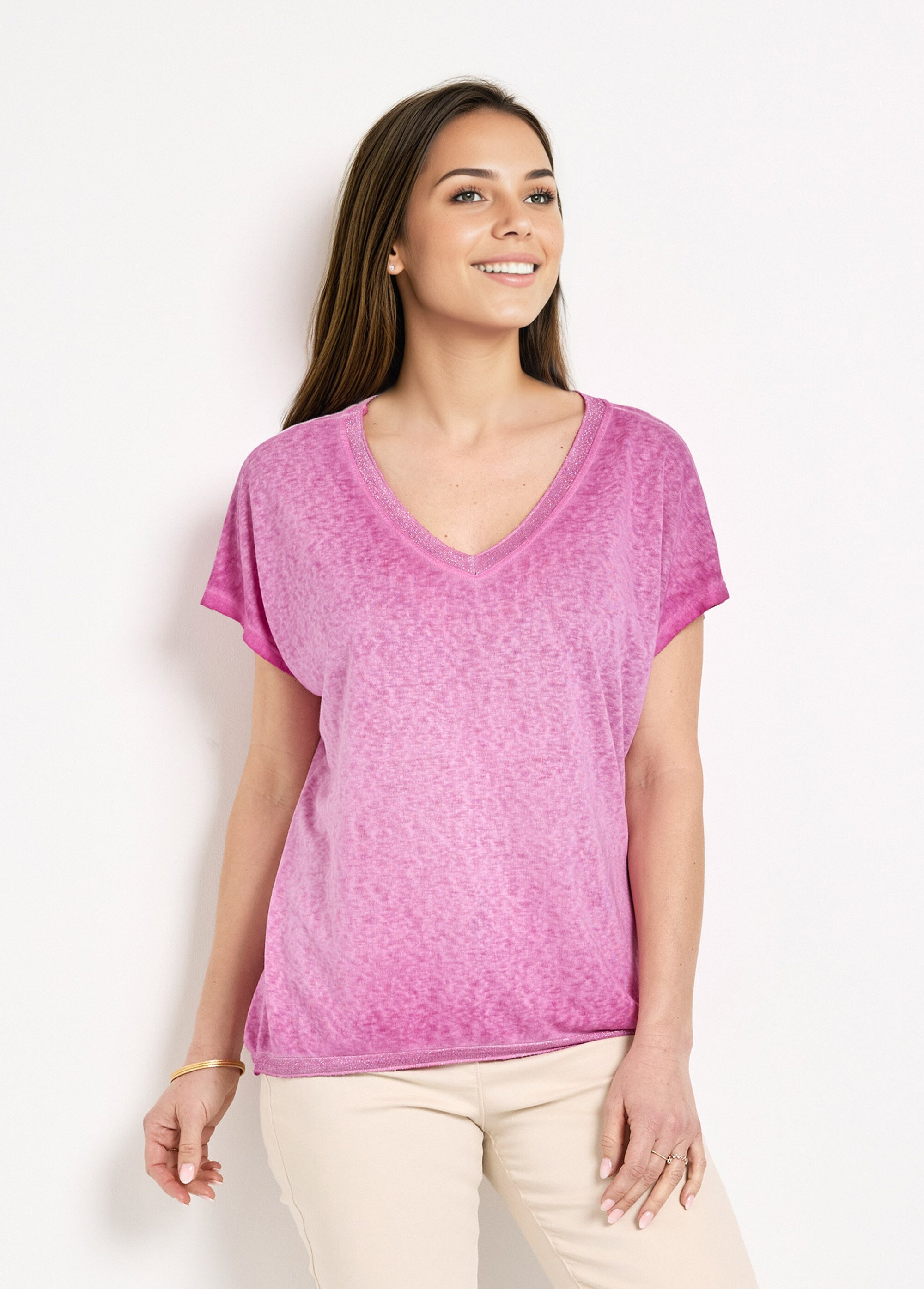 T-shirt manches kimono maille flammée
