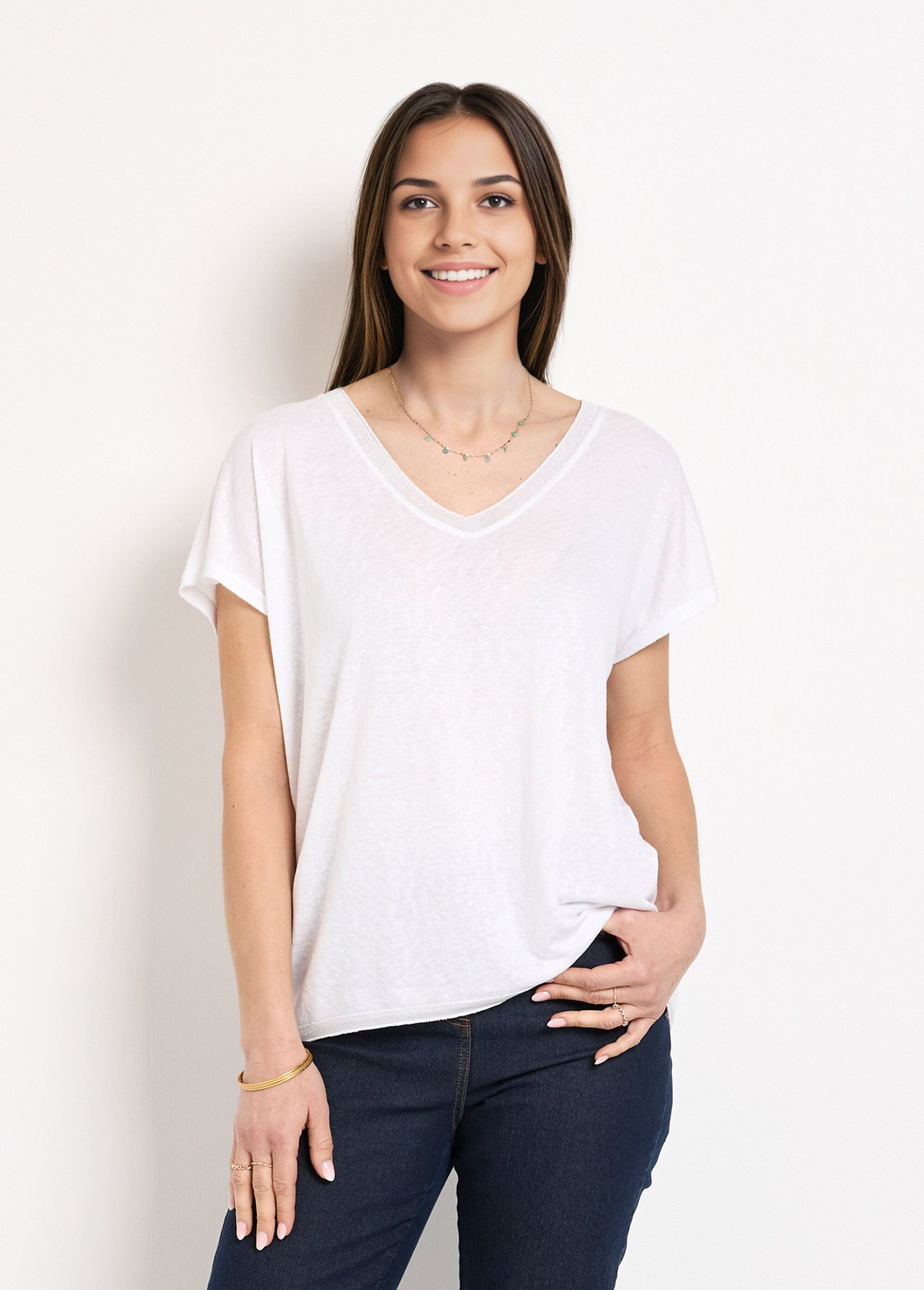 T-shirt manches kimono maille flammée