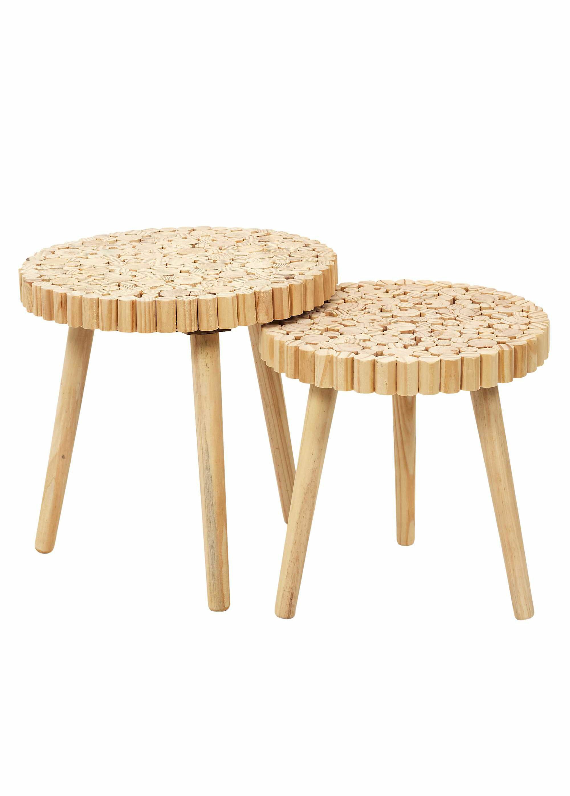 Tables gigognes en rondins de  bois BEIGE CMP-HD5208 FA1