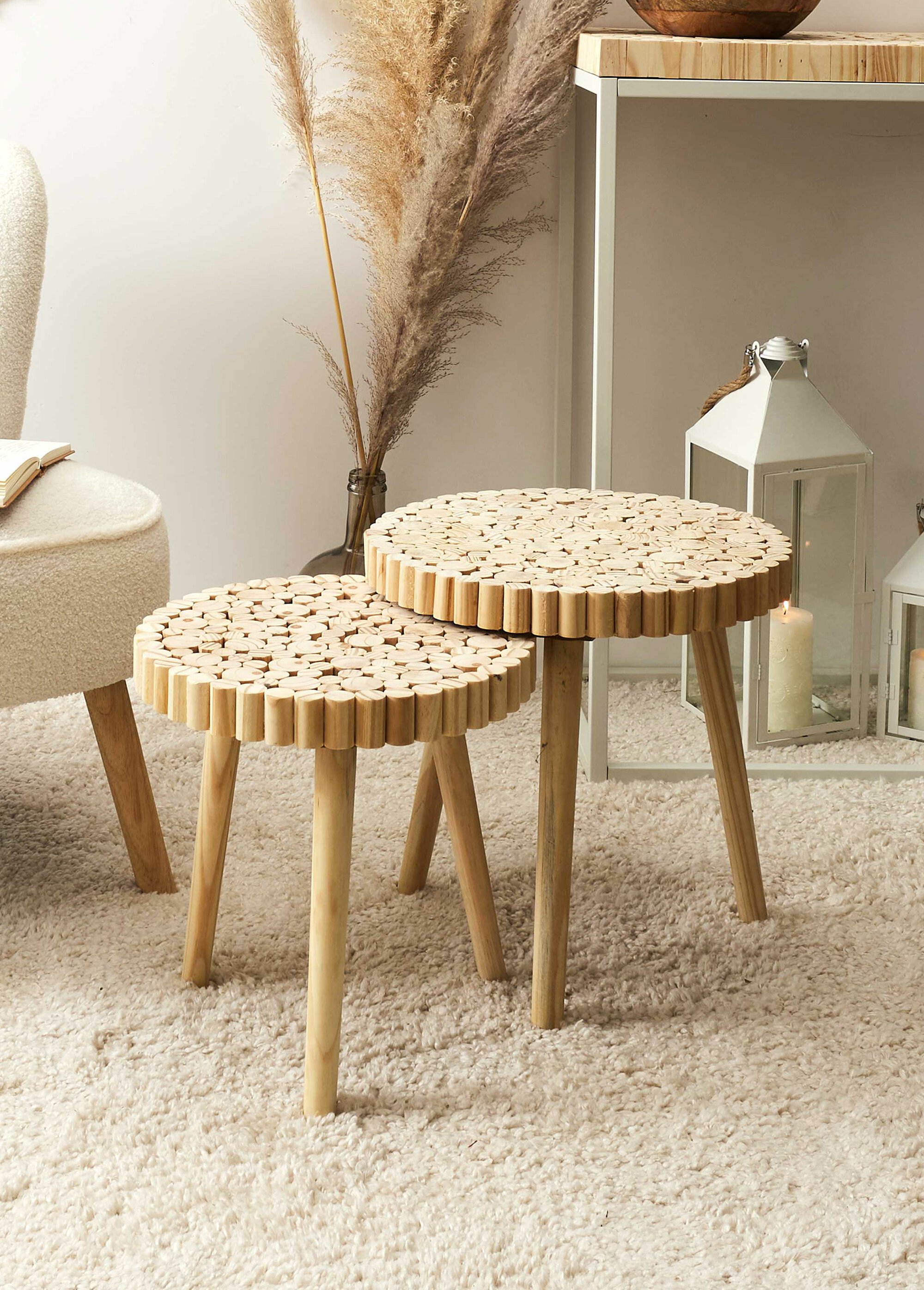 Tables gigognes en rondins de  bois BEIGE CMP-HD5208 SI1