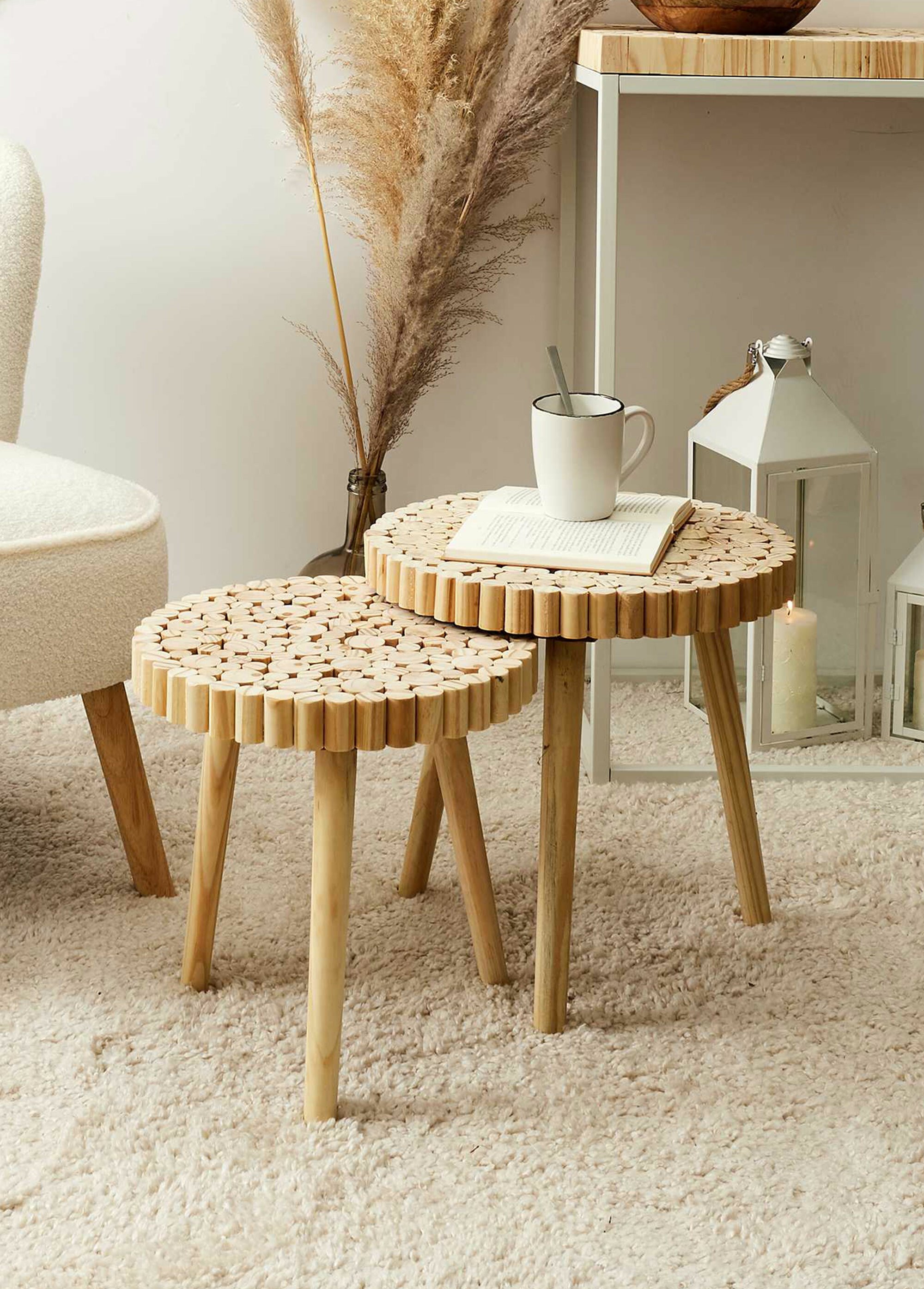 Tables gigognes en rondins de  bois BEIGE CMP-HD5208 SI2