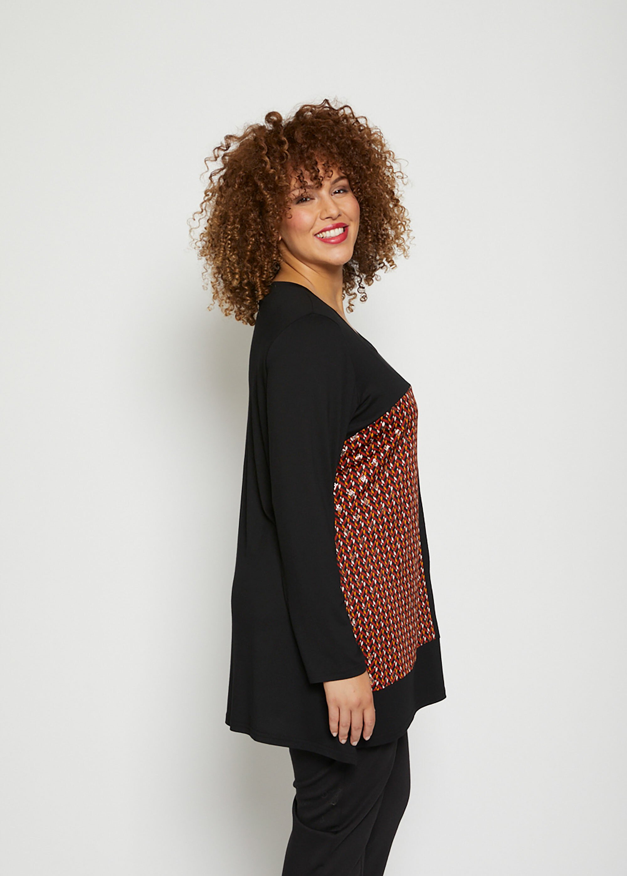 T-shirt long imprimé fantaisie Femme Grande Taille Noir CAROMBO DR1