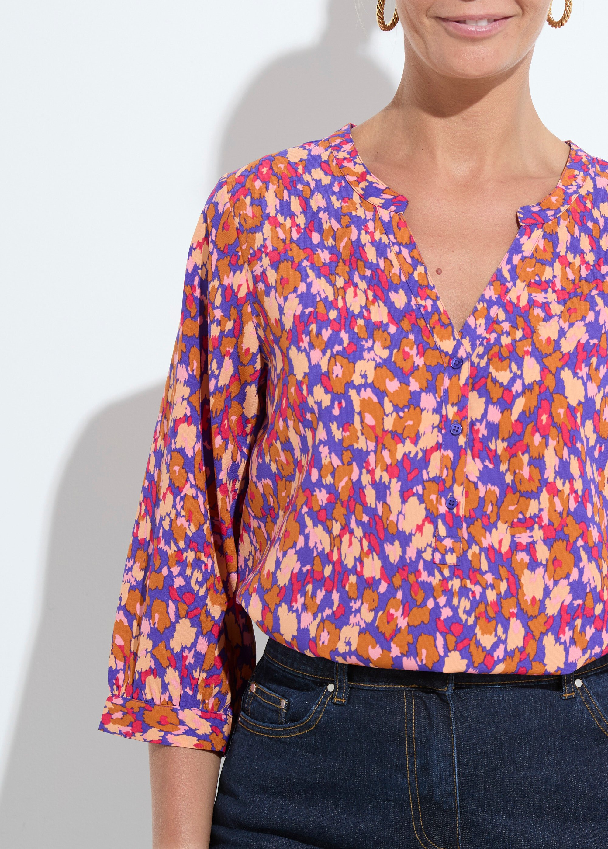 Tunique boutonnée ample longue manches 3/4