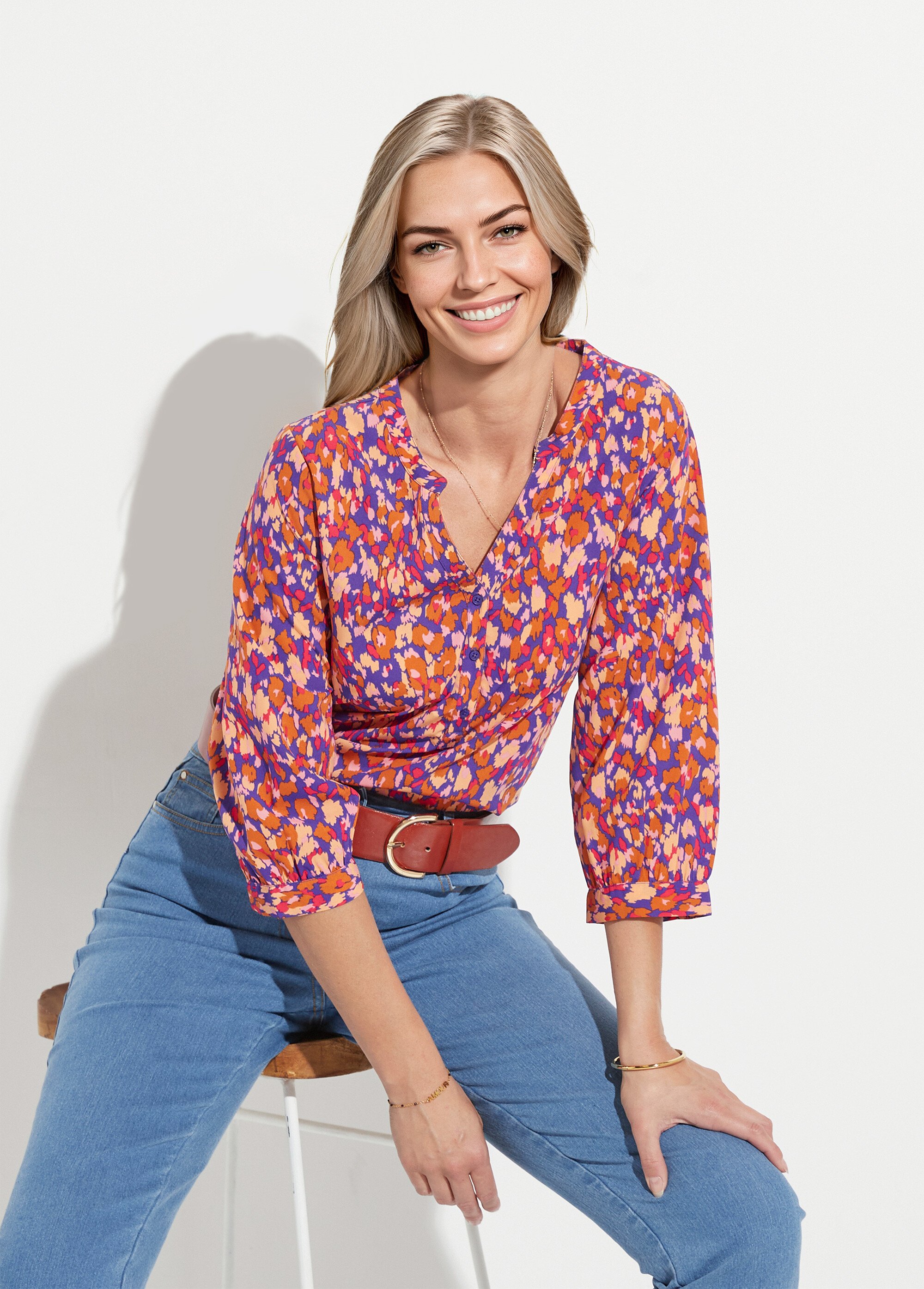 Tunique boutonnée ample longue manches 3/4