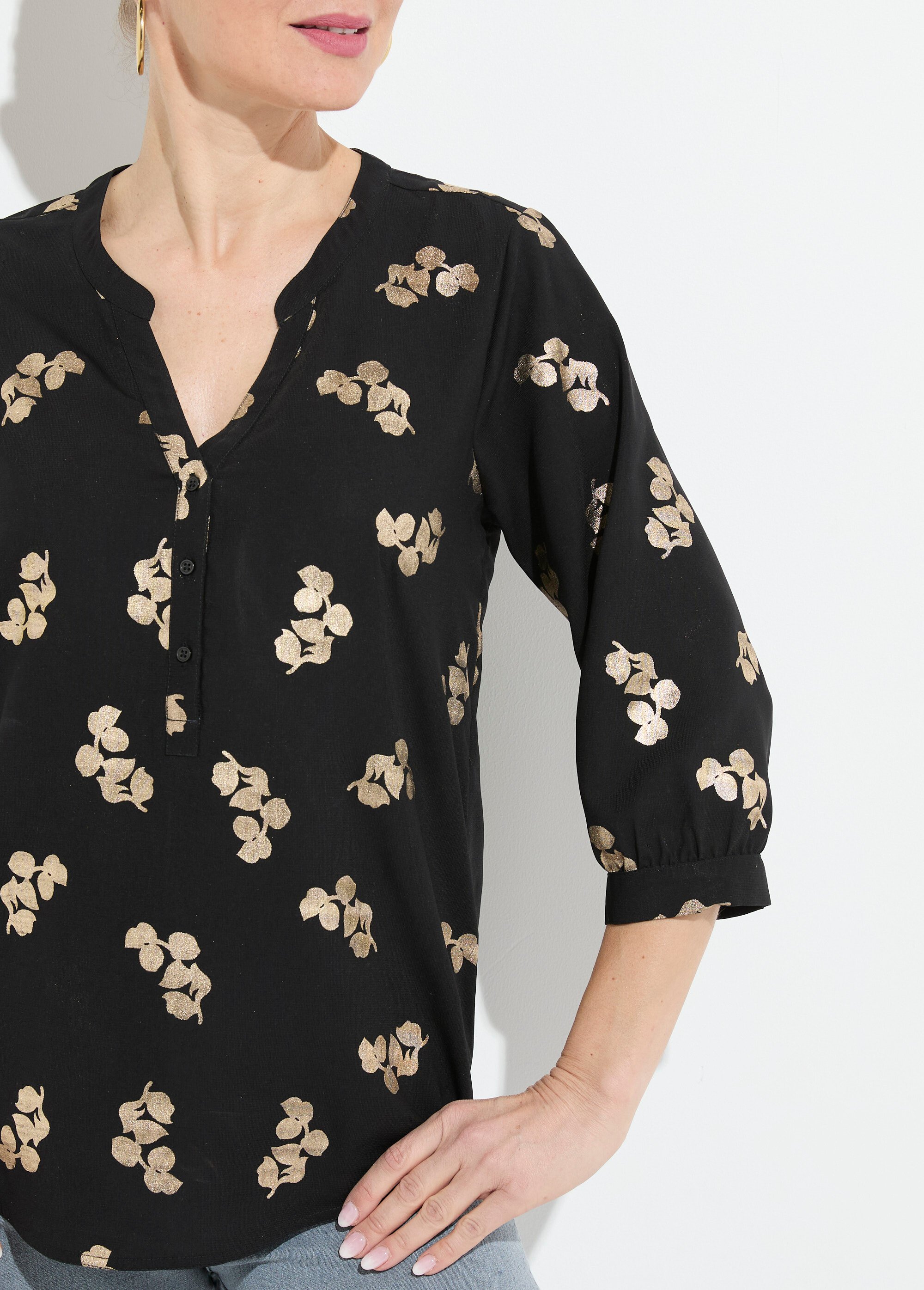 Tunique boutonnée ample longue manches 3/4 Femme Noir CARIBOU DE1
