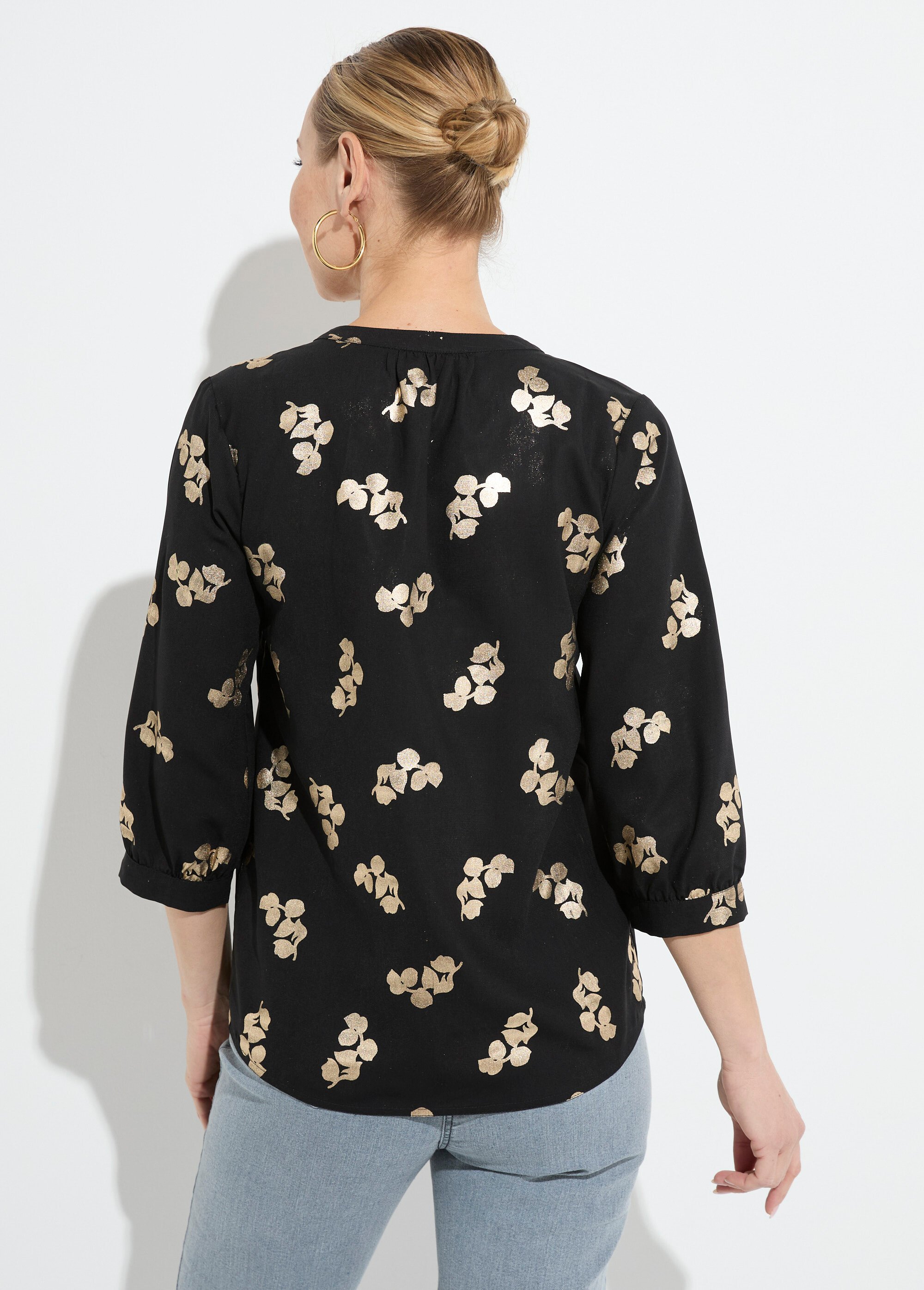 Tunique boutonnée ample longue manches 3/4 Femme Noir CARIBOU DO1