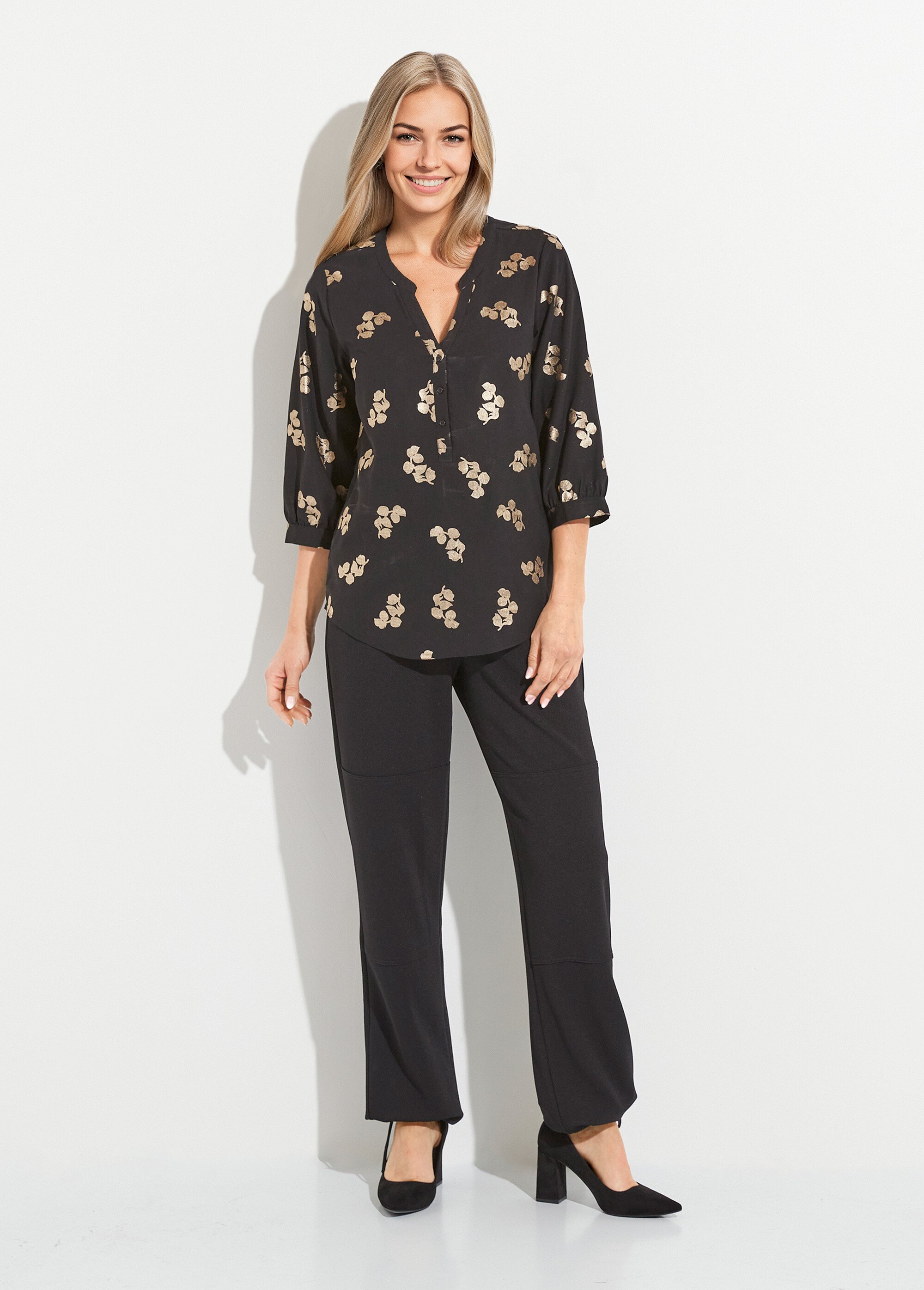 Tunique boutonnée ample longue manches 3/4 Femme Noir CARIBOU SF1