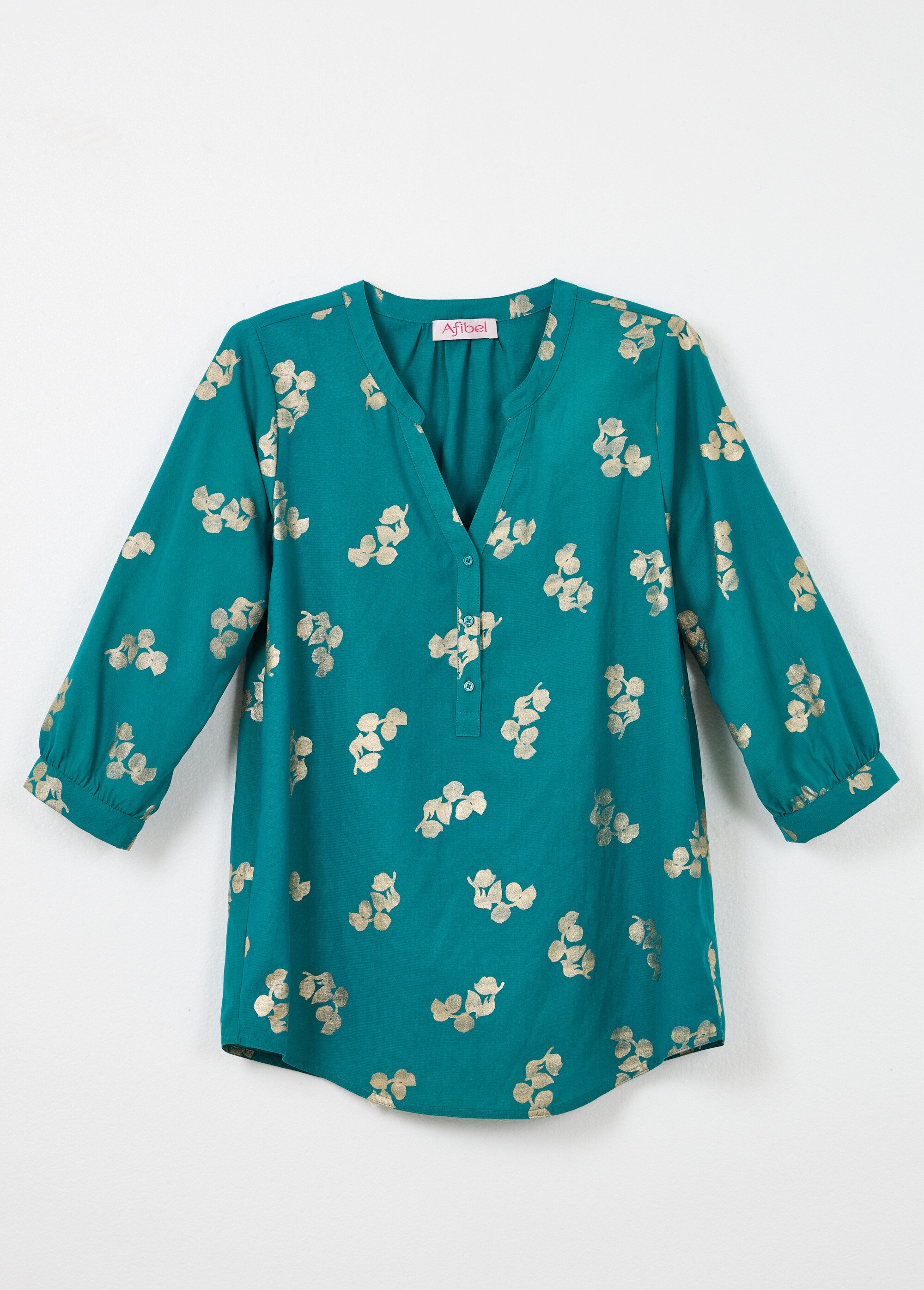 Tunique boutonnée ample longue manches 3/4 Femme Vert CARIBOU AP1