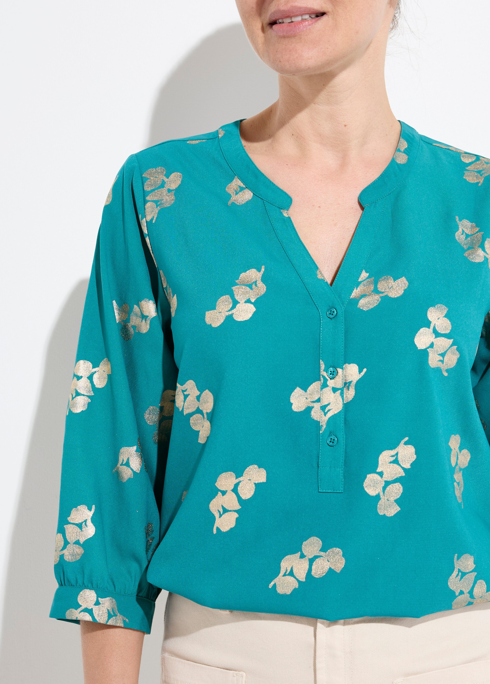 Tunique boutonnée ample longue manches 3/4 Femme Vert CARIBOU DE1