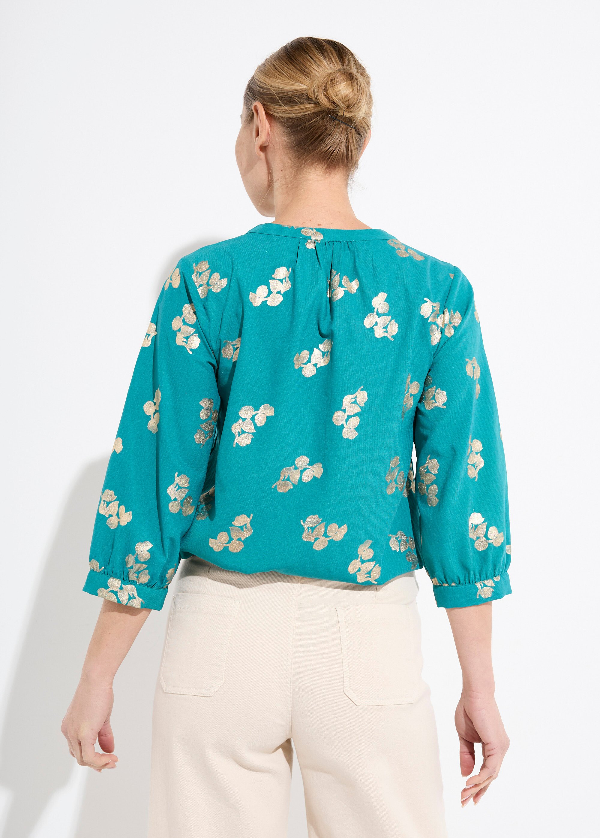 Tunique boutonnée ample longue manches 3/4 Femme Vert CARIBOU DO1