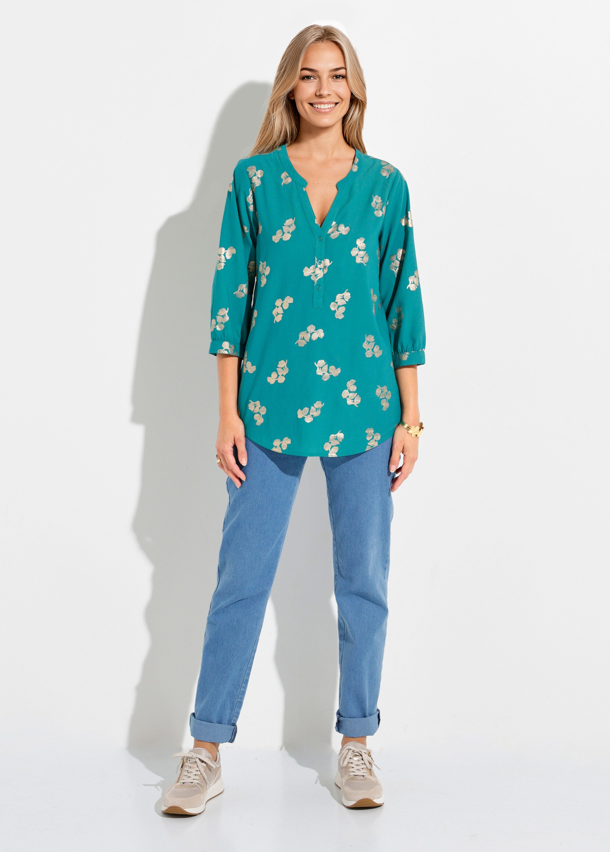 Tunique boutonnée ample longue manches 3/4 Femme Vert CARIBOU SF1