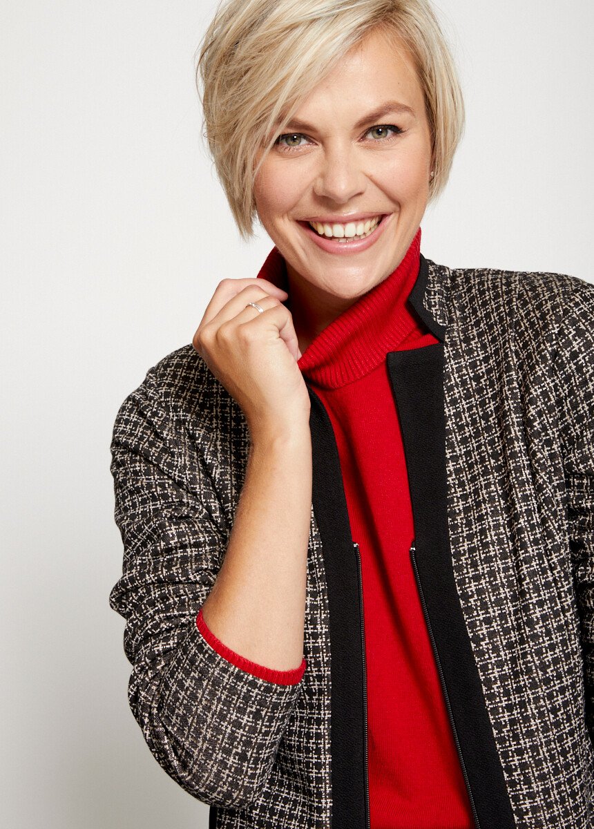 Veste maille jacquard détails unis