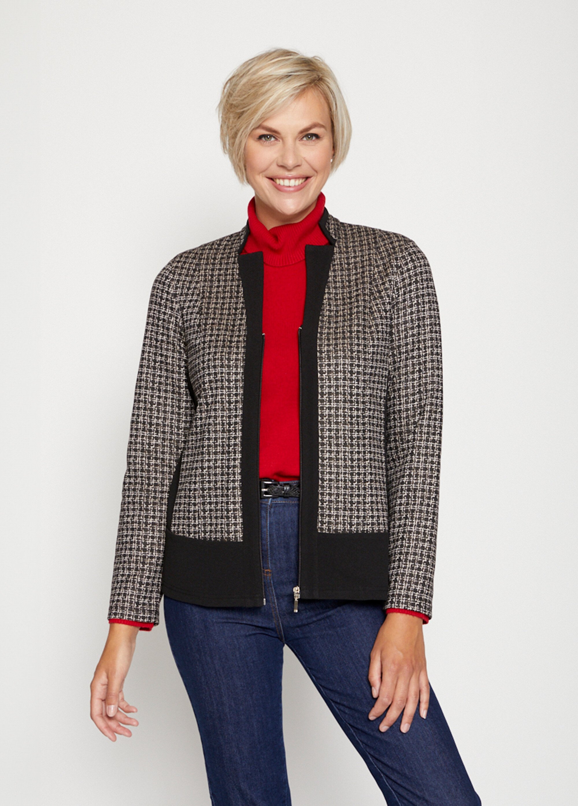 Veste maille jacquard détails unis