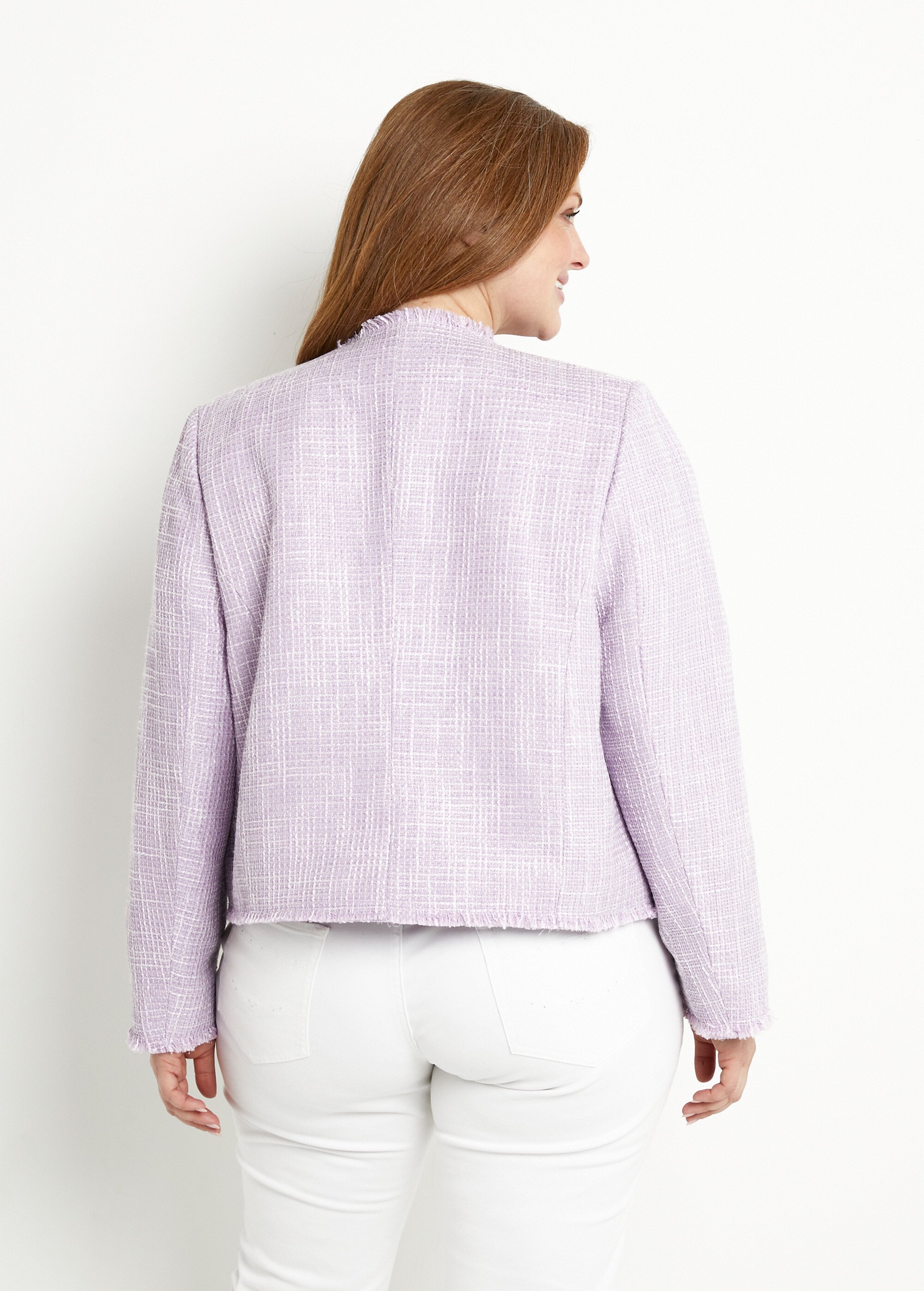 Veste sans col boutonnée courte tissu natté uni