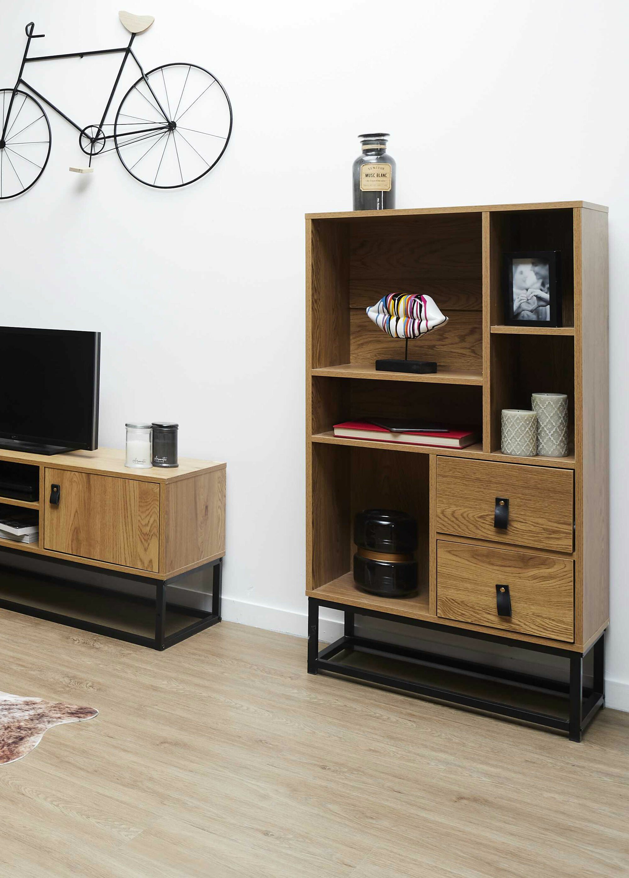 Bibliothèque design, bois et pied métal BEIGE CMP-HD6625 SI2